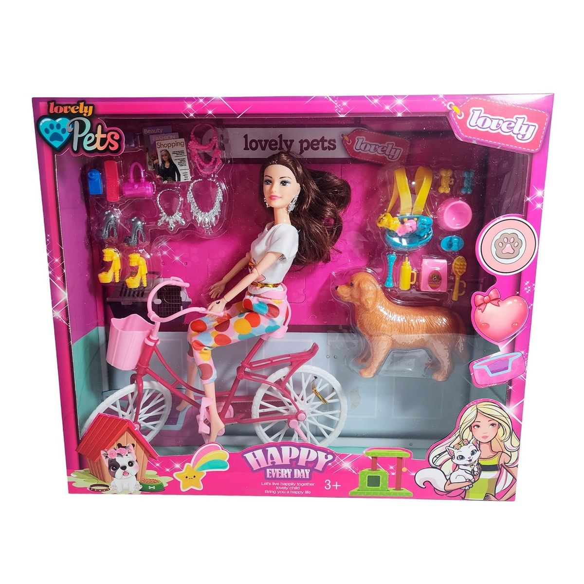 GENERICO - Muñeca En Bicicleta Juguete Niñas + Mascota Y Accesorios