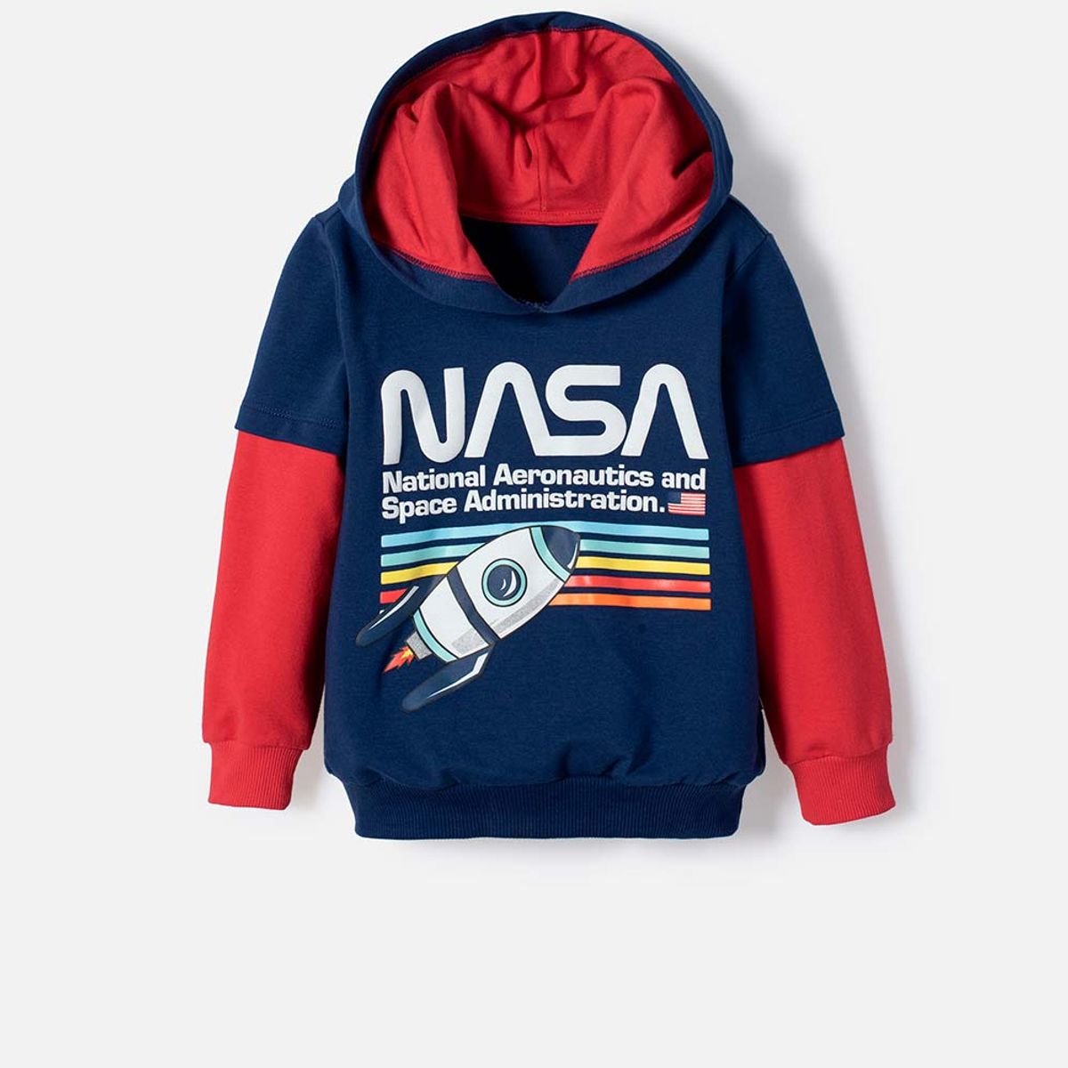 NASA - Buzo de la Nasa con Capucha azul y rojo para niño 2T a 5T