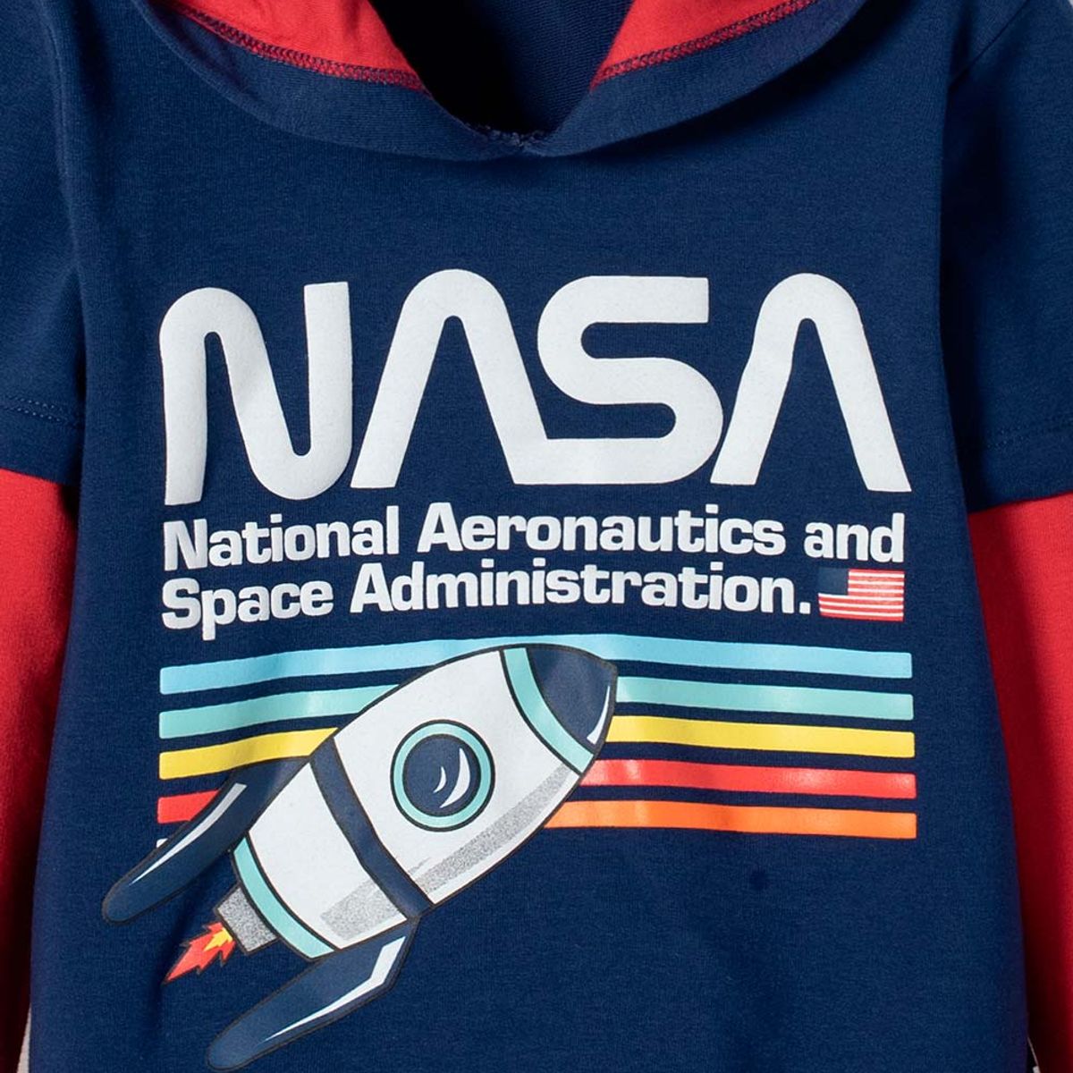NASA - Buzo de la Nasa con Capucha azul y rojo para niño 2T a 5T