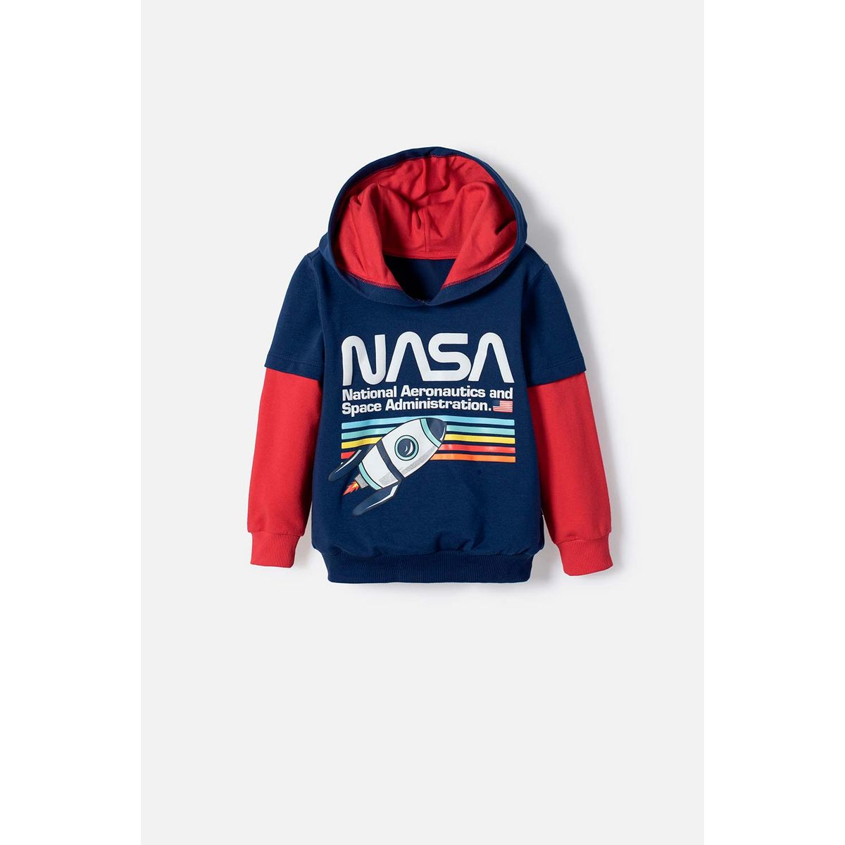 NASA - Buzo de la Nasa con Capucha azul y rojo para niño 2T a 5T