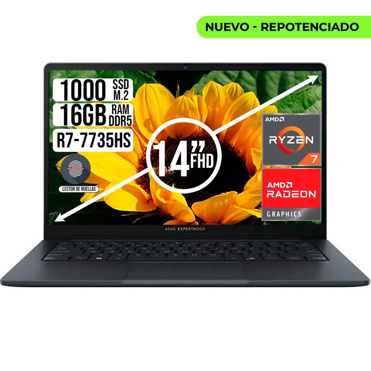ASUS - PORTATIL ASUS EXPERTBOOK AMD RYZEN 7-7735HS SSD 1TB RAM 16GB 14 FHD
