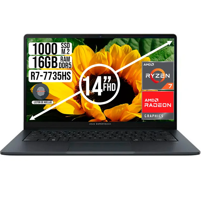 ASUS - PORTATIL ASUS EXPERTBOOK AMD RYZEN 7-7735HS SSD 1TB RAM 16GB 14 FHD