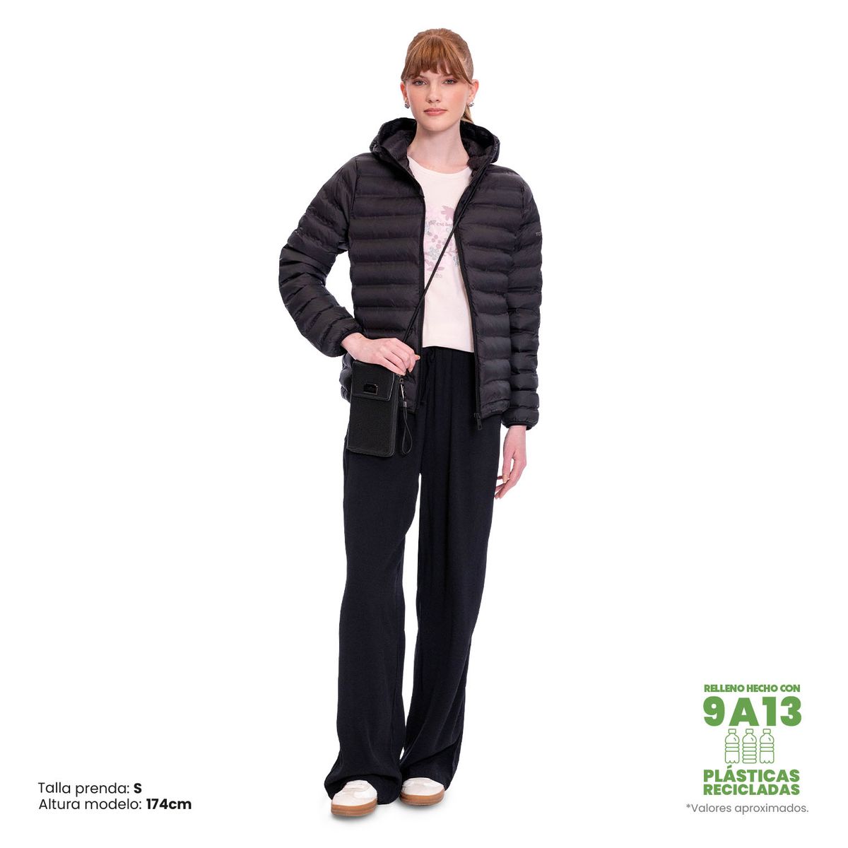 TOTTO - Chaqueta Acolchada Capota Colorfull Negro Mujer Pro Totto