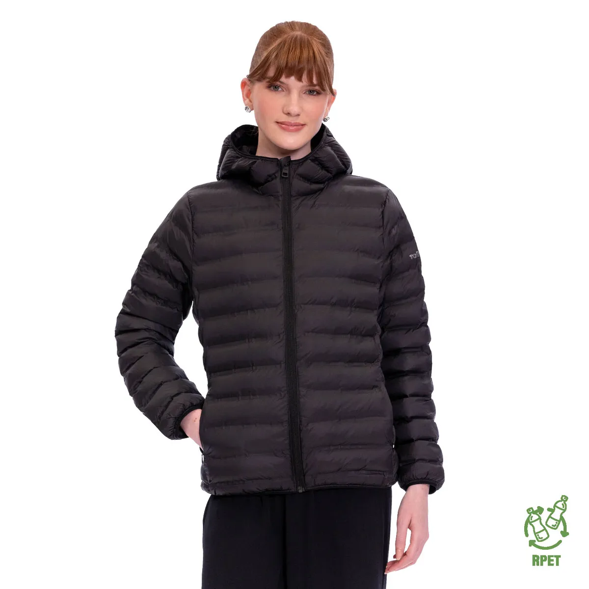 TOTTO - Chaqueta Acolchada Capota Colorfull Negro Mujer Pro Totto