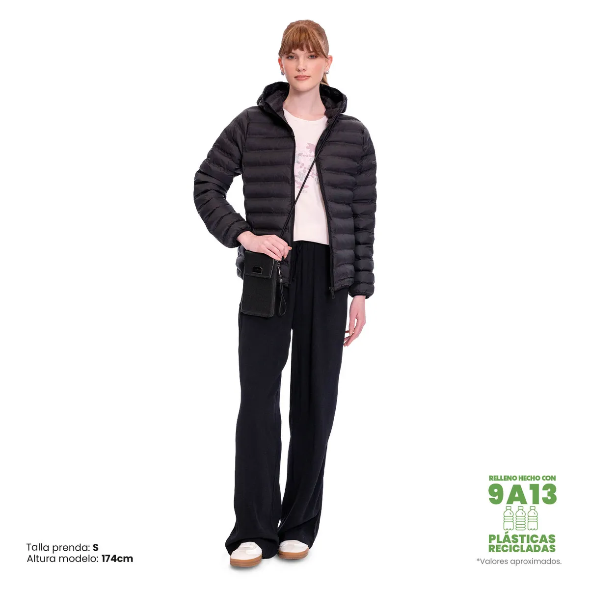 TOTTO - Chaqueta Acolchada Capota Colorfull Negro Mujer Pro Totto