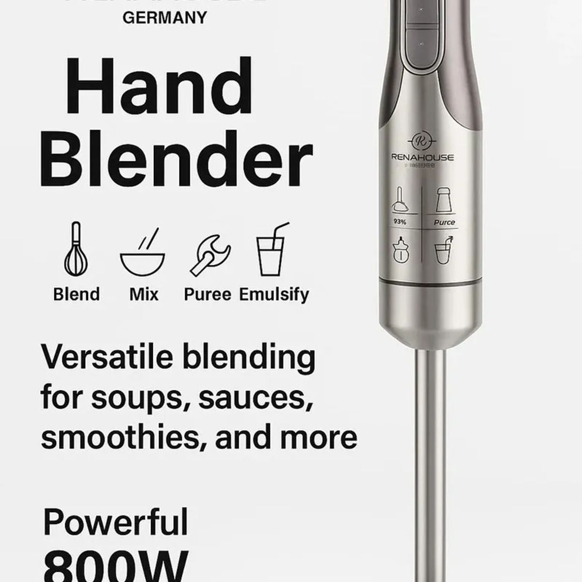GENERICO - Batidora De Mano Licuadora De Inmersión Renahouse 800w Color Plateado