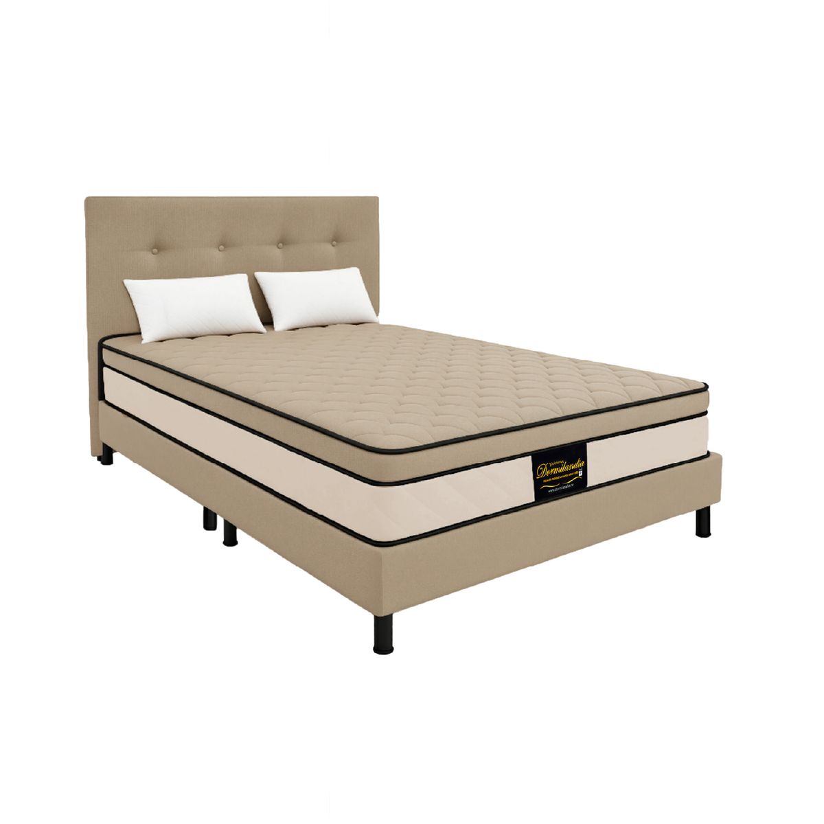 DORMILANDIA - Mega Combo Colchón Dublín King Arena Resortado más Base Cama Dividida, Cabecero y 2 Almohadas