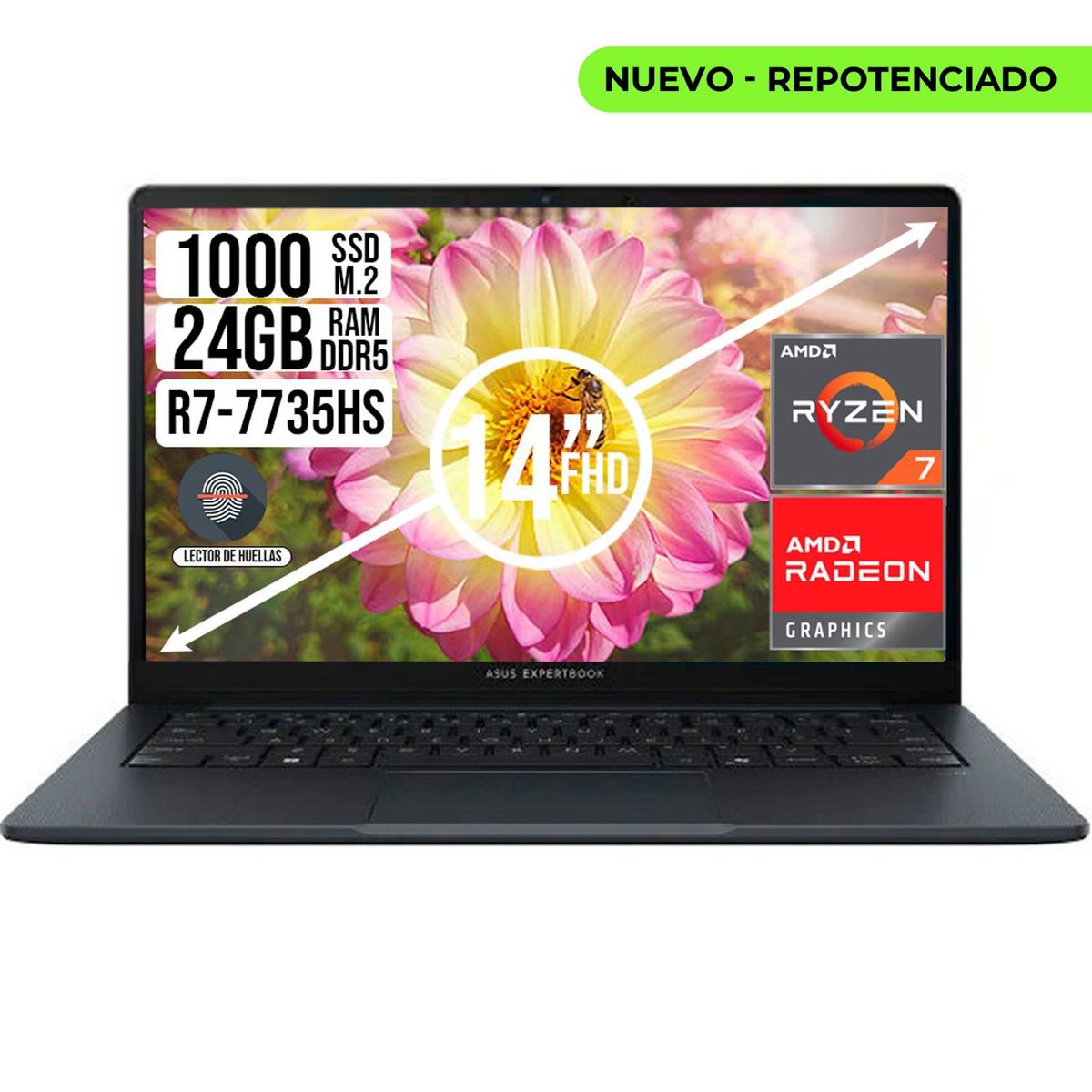 ASUS - PORTATIL ASUS EXPERTBOOK AMD RYZEN 7-7735HS SSD 1TB RAM 24GB 14 FHD
