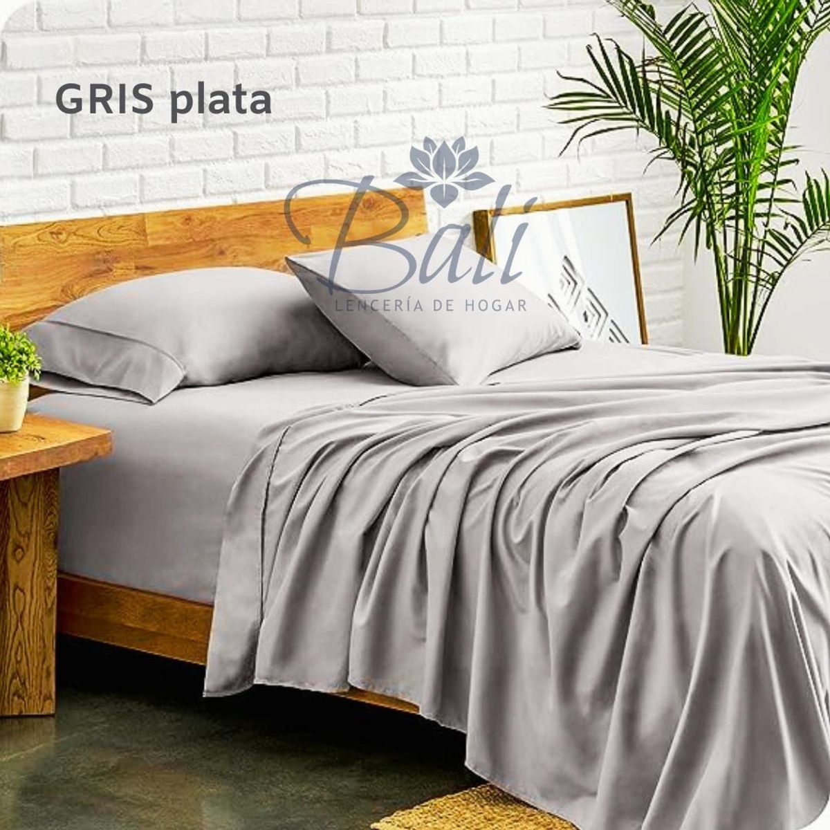 BALI - Sabanas Cama King Gris Plata Calidad Premium