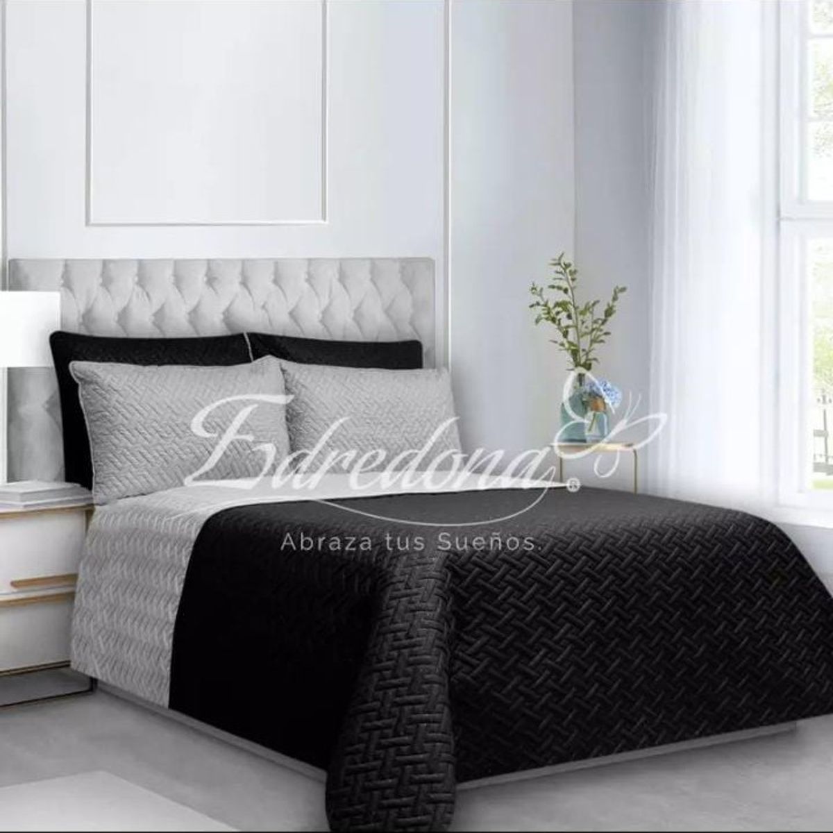 BALI - Colcha Cama KING Negro Gris Unicolor