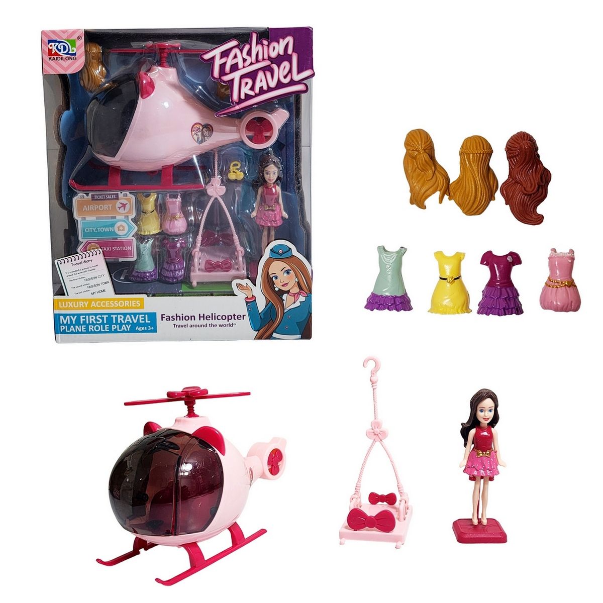 GENERICO - Muñeca Personalizable Con Vestidos Y Cabello + Helicoptero