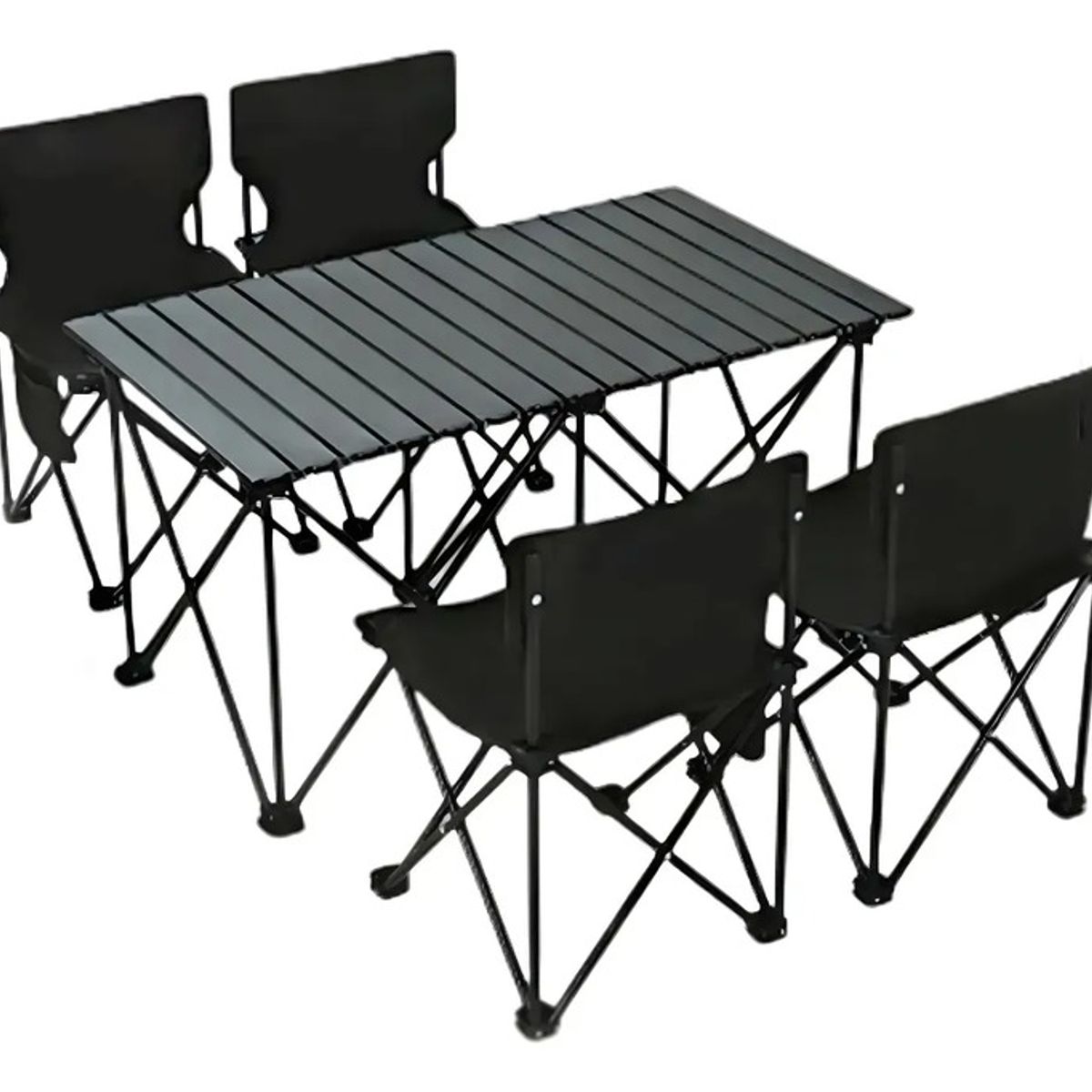 GENERICO - Mesa Zebbris Camping Picnic Jardin 4 Sillas Bancos Kit 5pcs - Negro