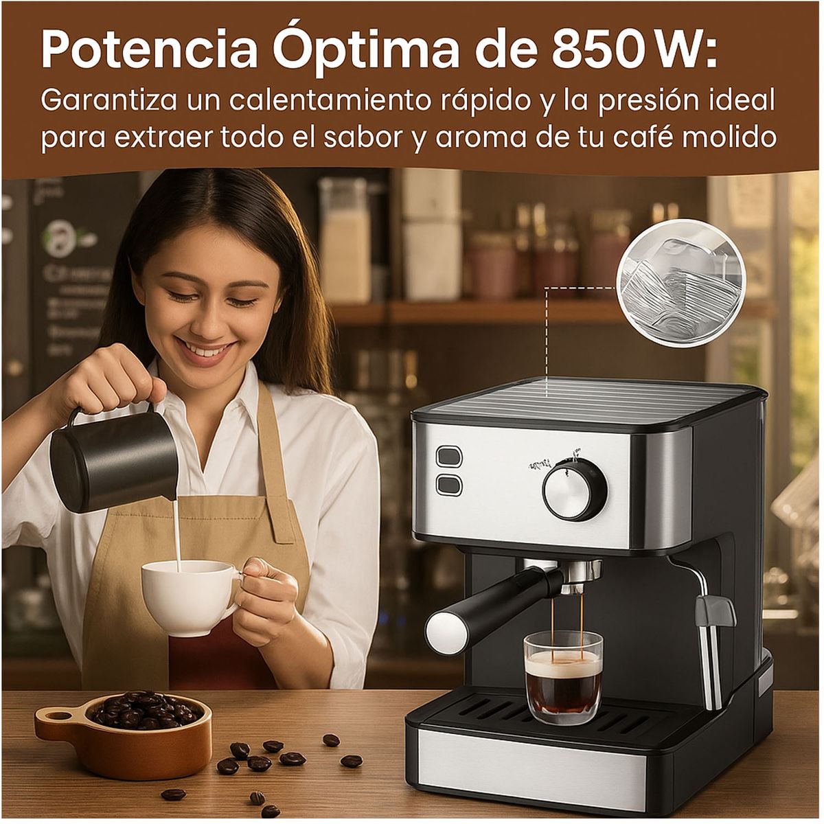 SOKANY - Maquina Para Cafe Expresso Capuchino 20 Bar SOKANY