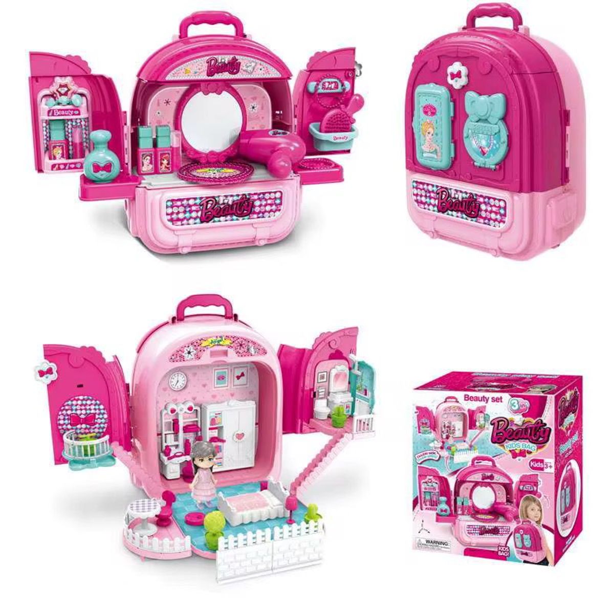 GENERICO - Morral Didáctico Tocador Beauty 3 En 1 Rosado Nuevo