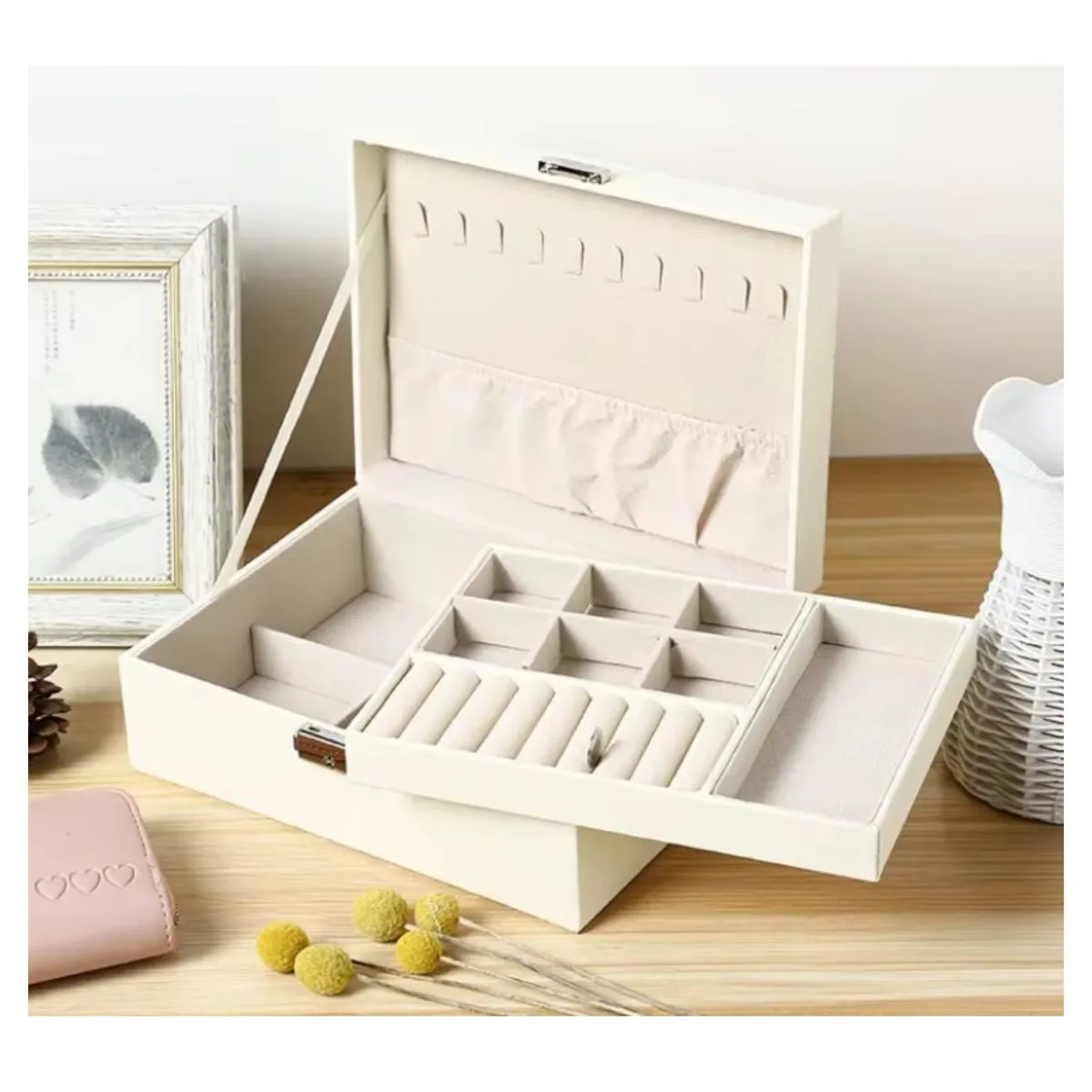 GENERICO - Joyero De 2 Niveles En Cuero Sintetico Organizador De Joyas