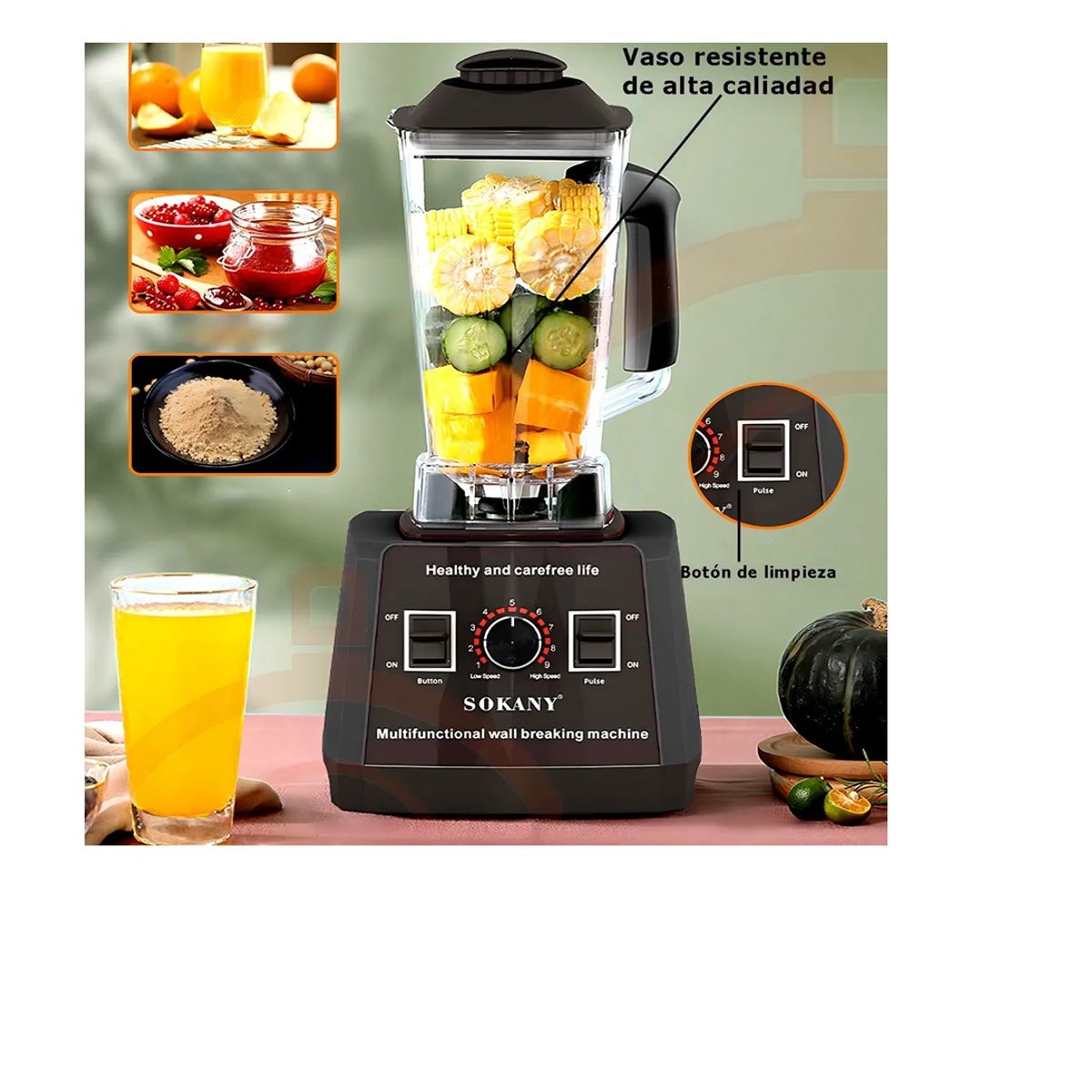 GENERICO - SOKANY LICUADORA MULTIUSOS 5000W 9 VELOCIDADES 2 EN 1 PROCESADOR COLOR NEGRO