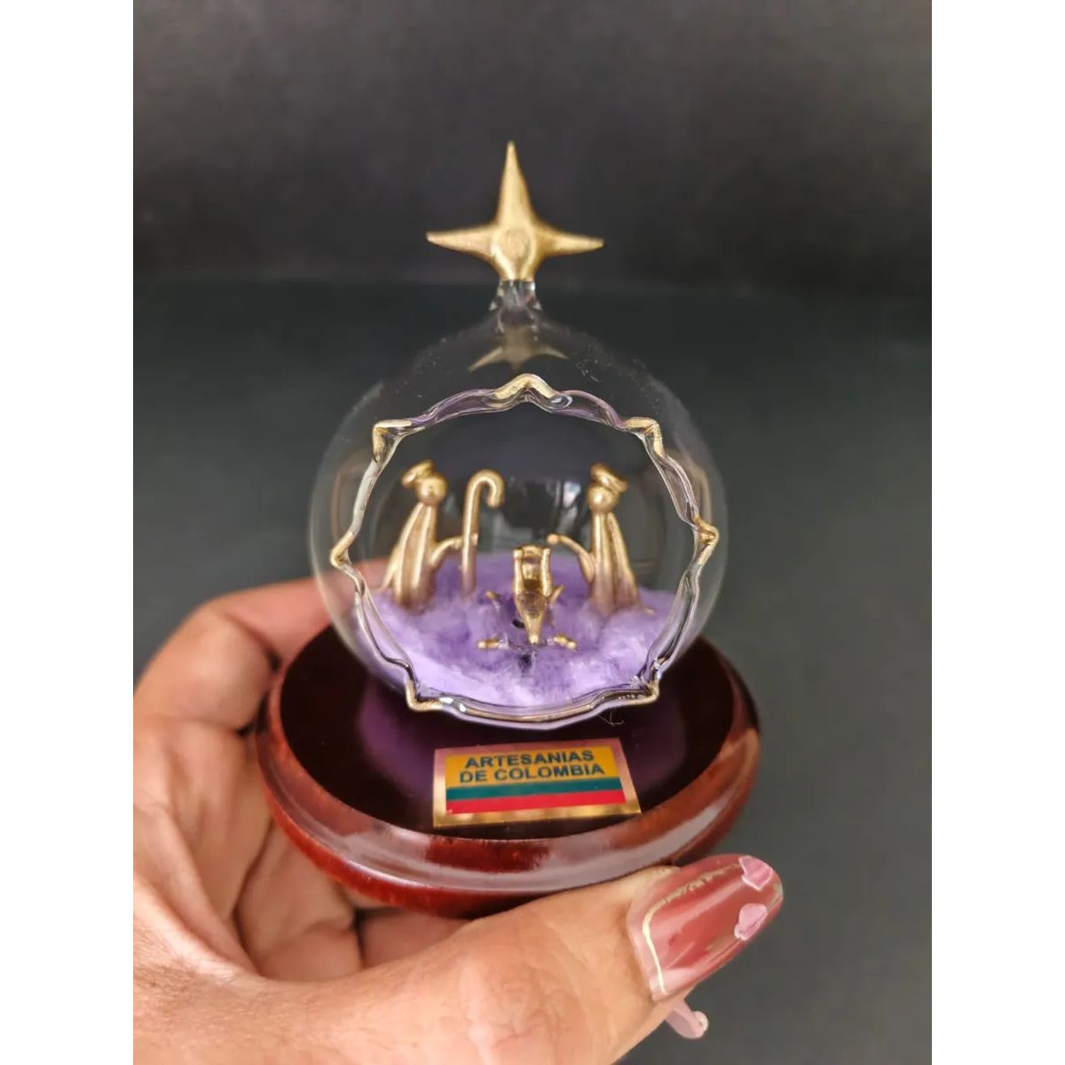 GENERICO - Pesebre Nacimiento En Vidrio Soplado Adorno Navideño Gift Lila Redondo