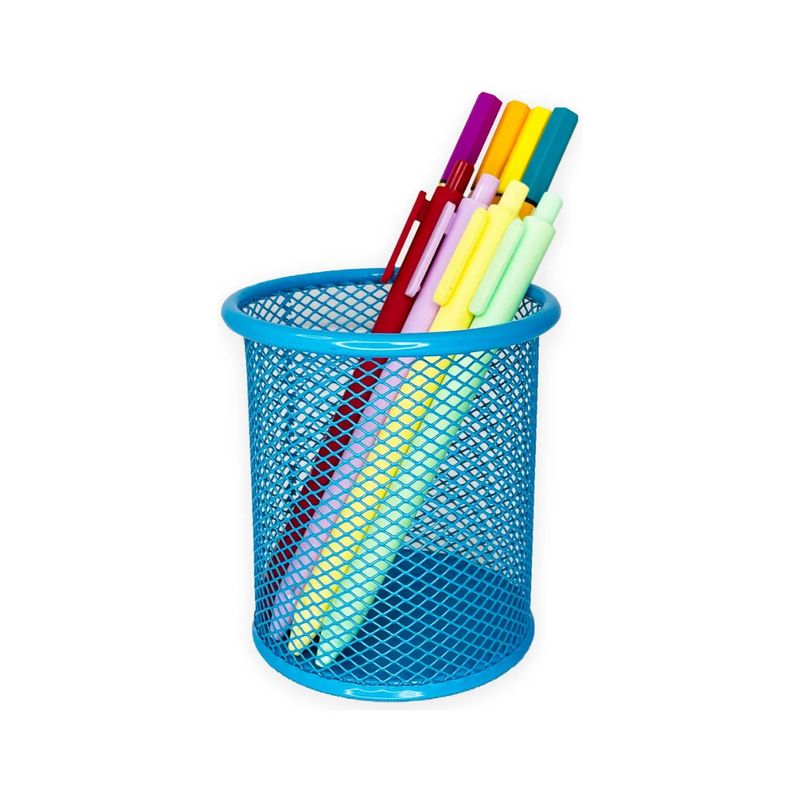 GENERICO - Portalápices Redondo Organizador Malla Metal Azul Claro