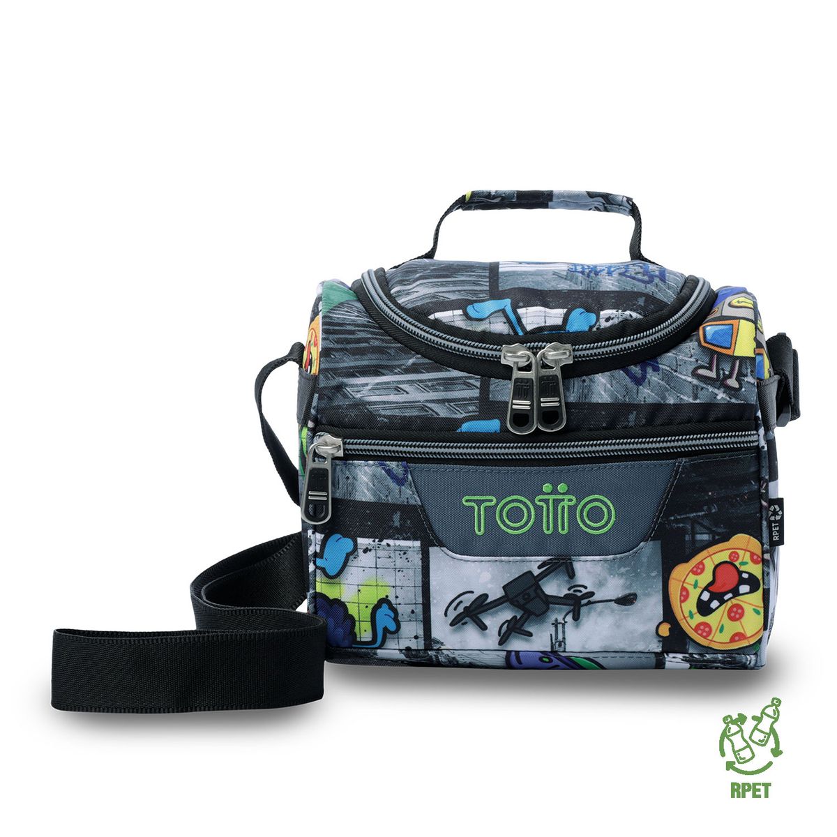 TOTTO - Lonchera Con Porta Comidas Pizarra Negro Hombre Totto