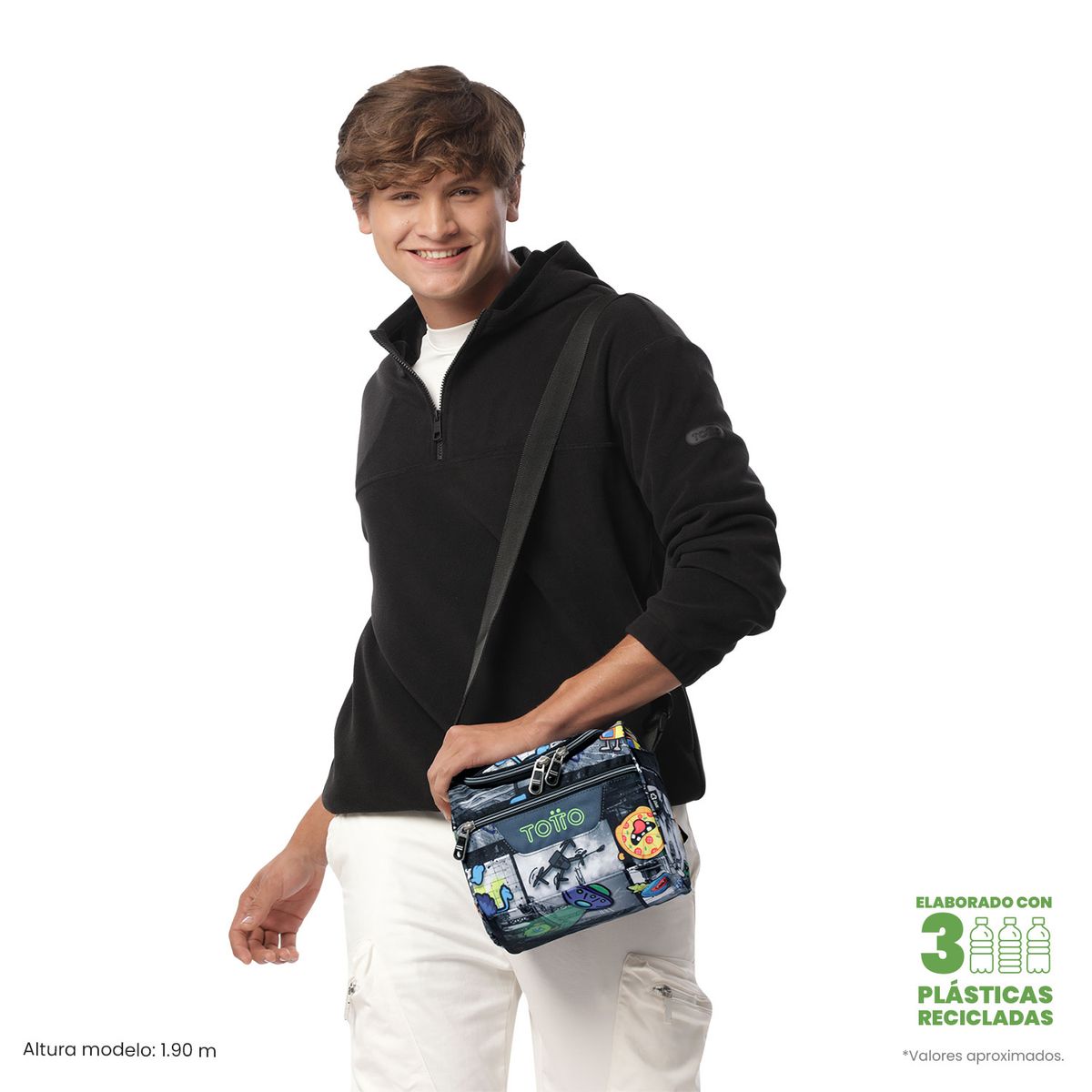 TOTTO - Lonchera Con Porta Comidas Pizarra Negro Hombre Totto