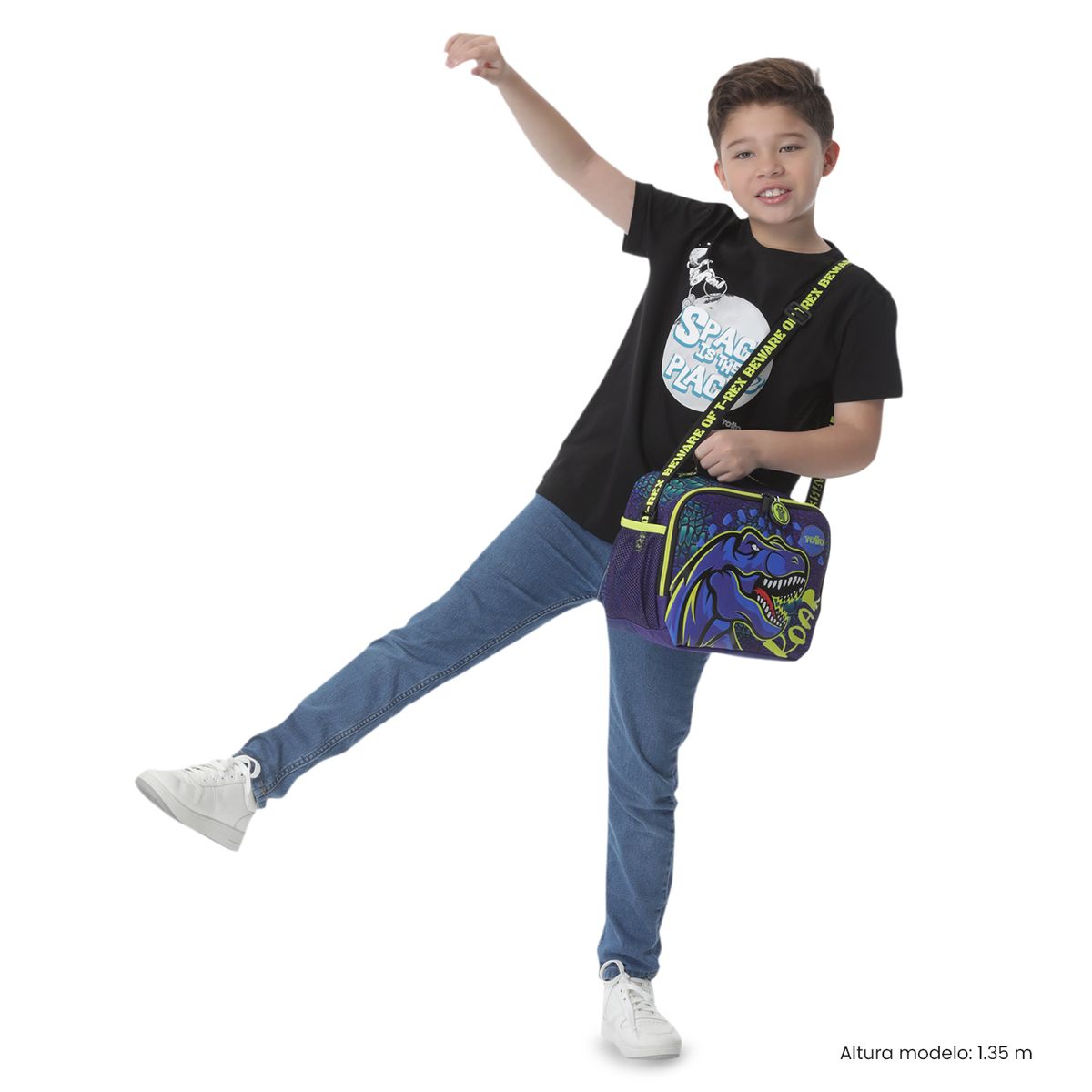 TOTTO - Lonchera Con Porta Comidas Dino Rock L Azul Niño Totto