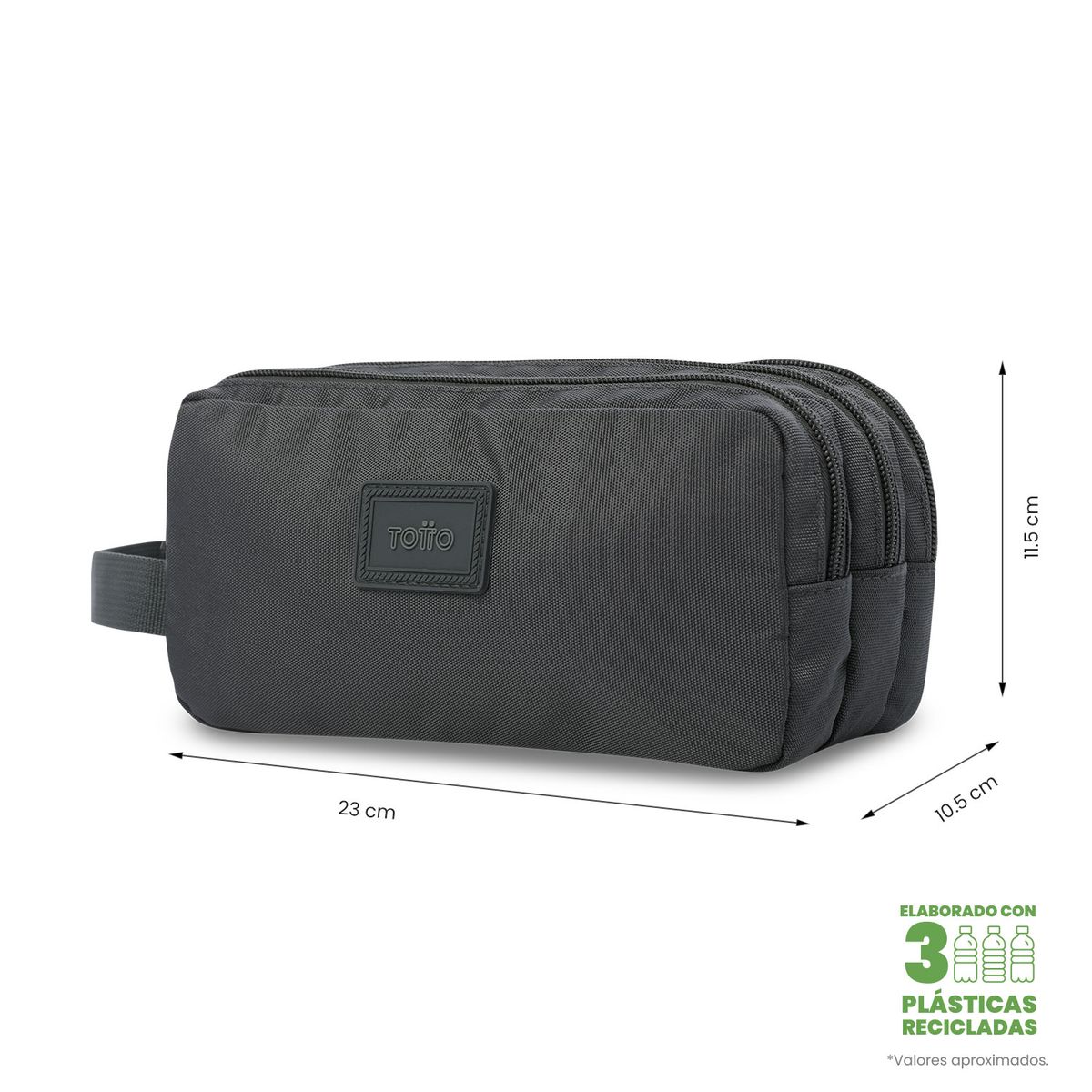 TOTTO - Multiuso Cartuchera Triple Bolsillo Rpet Trik 5 Gris Totto