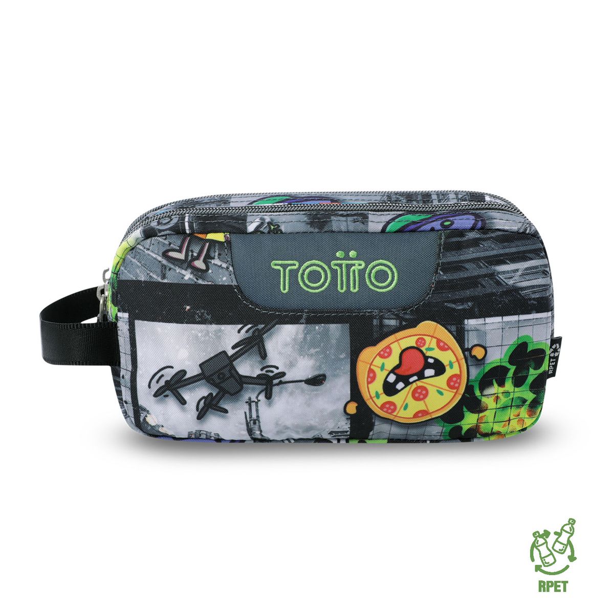 TOTTO - Cartuchera Multiuso Escolar Escuadra Hombre Negro Totto