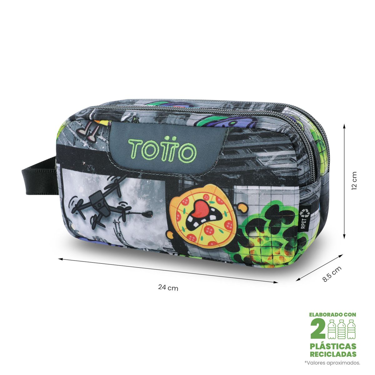 TOTTO - Cartuchera Multiuso Escolar Escuadra Hombre Negro Totto