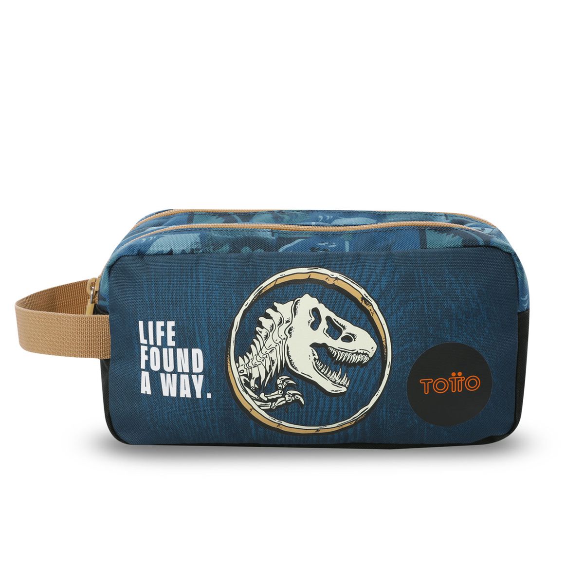 TOTTO - Cartuchera Multiuso Escolar 2 Cuerpos Jurassic Azul Totto