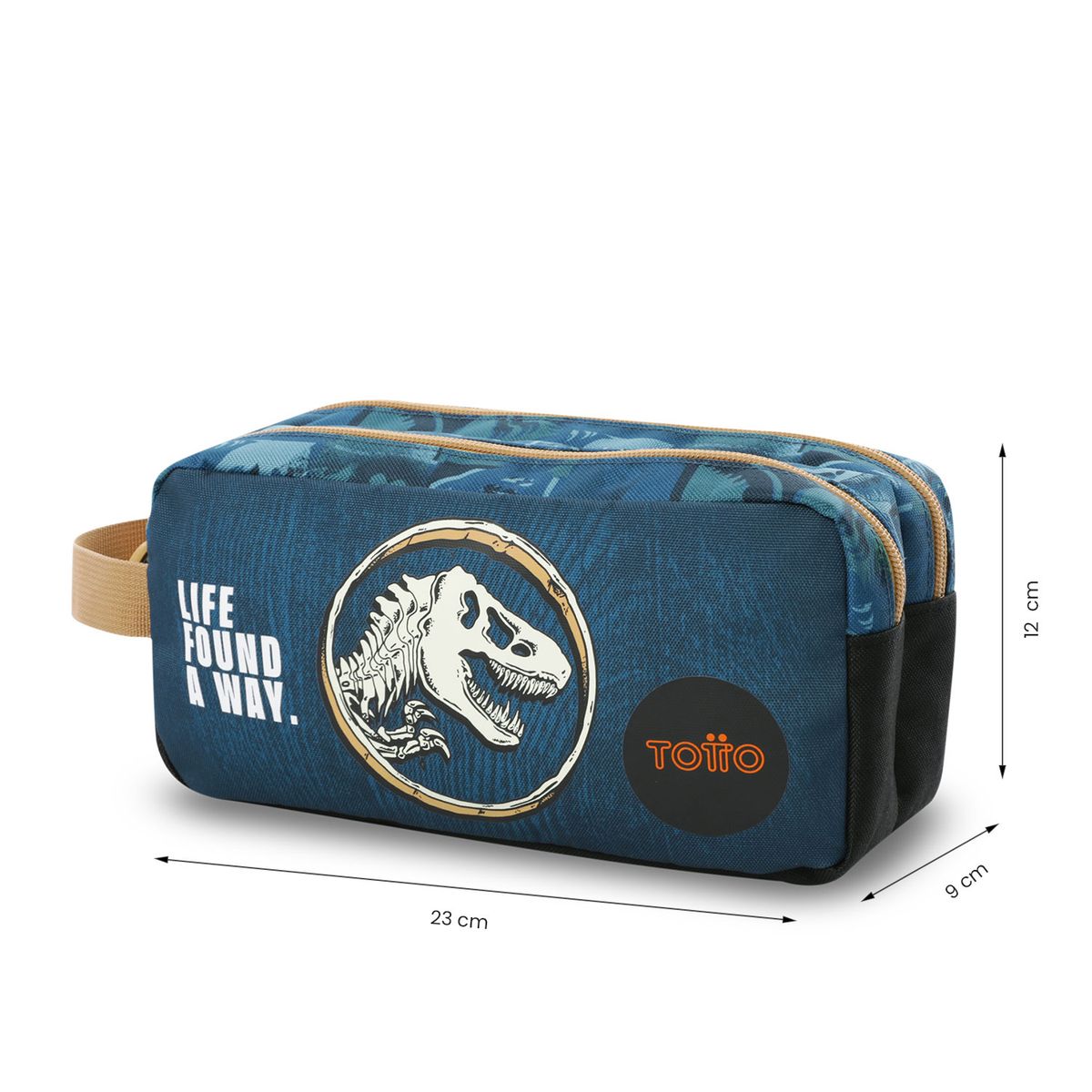 TOTTO - Cartuchera Multiuso Escolar 2 Cuerpos Jurassic Azul Totto
