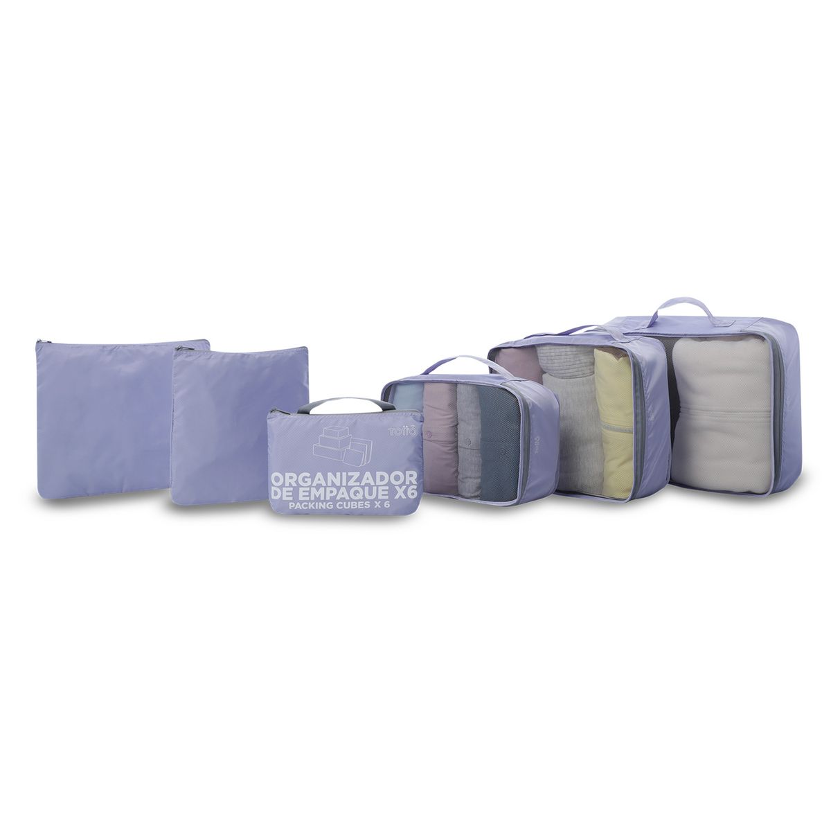 TOTTO - Combo X 6 Bolsas Organizador Viaje Packing Cube Morado Totto