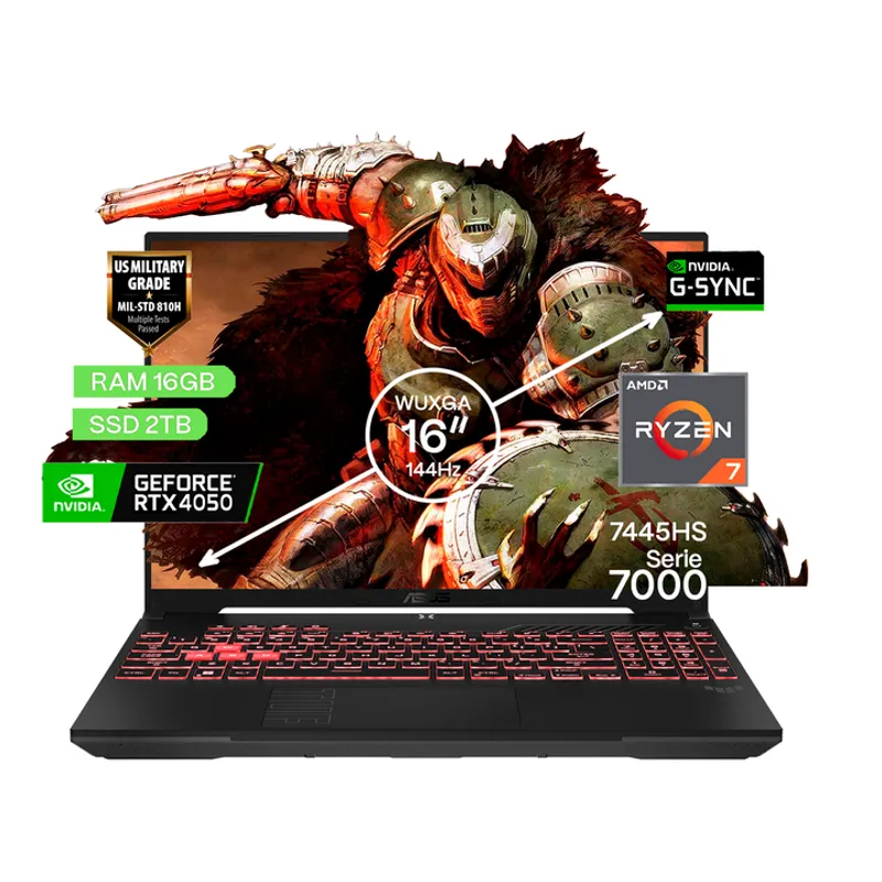 ASUS - Portátil Gamer Asus TUF A16 AMD Ryzen 7 RAM 16GB SSD 2TB RTX 4050 6GB  FHD 144 Hz