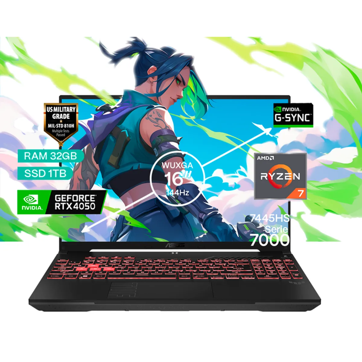 ASUS - Portátil Gamer Asus TUF A16 AMD Ryzen 7 RAM 32GB SSD 1TB RTX 4050 6GB  FHD 144 Hz