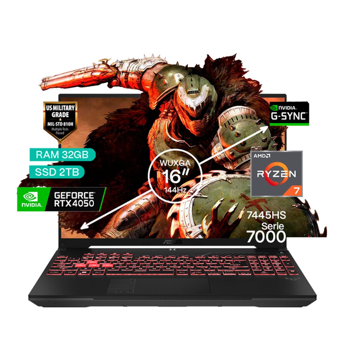 ASUS - Portátil Gamer Asus TUF A16 AMD Ryzen 7 RAM 32GB SSD 2TB RTX 4050 6GB  FHD 144 Hz