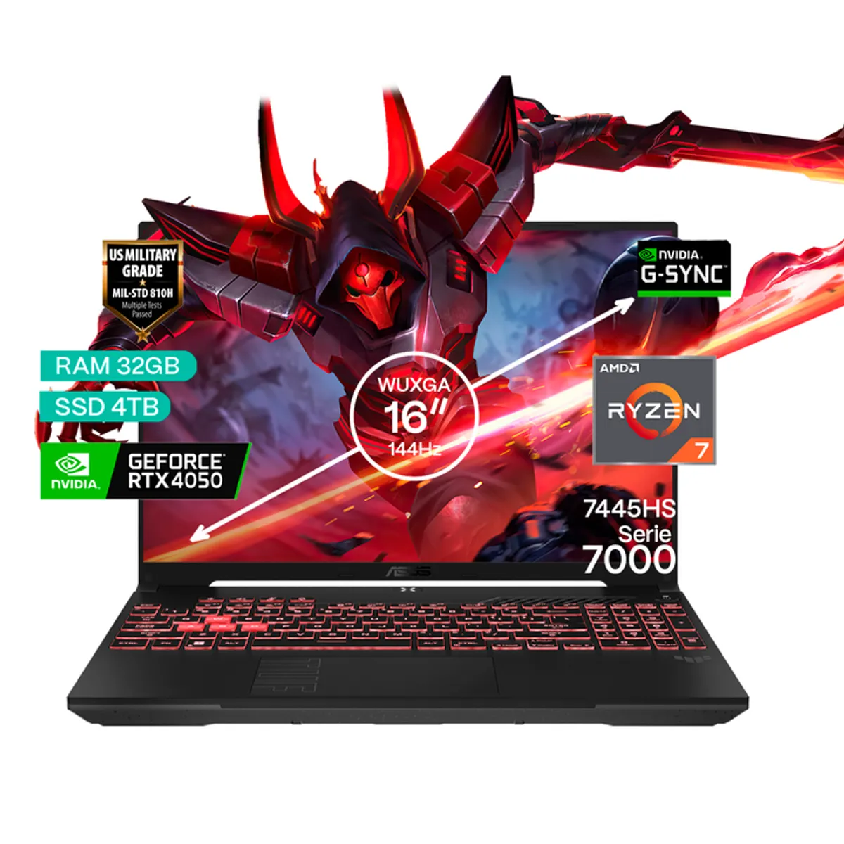 ASUS - Portátil Gamer Asus TUF A16 AMD Ryzen 7 RAM 32GB SSD 4TB RTX 4050 6GB  FHD 144 Hz