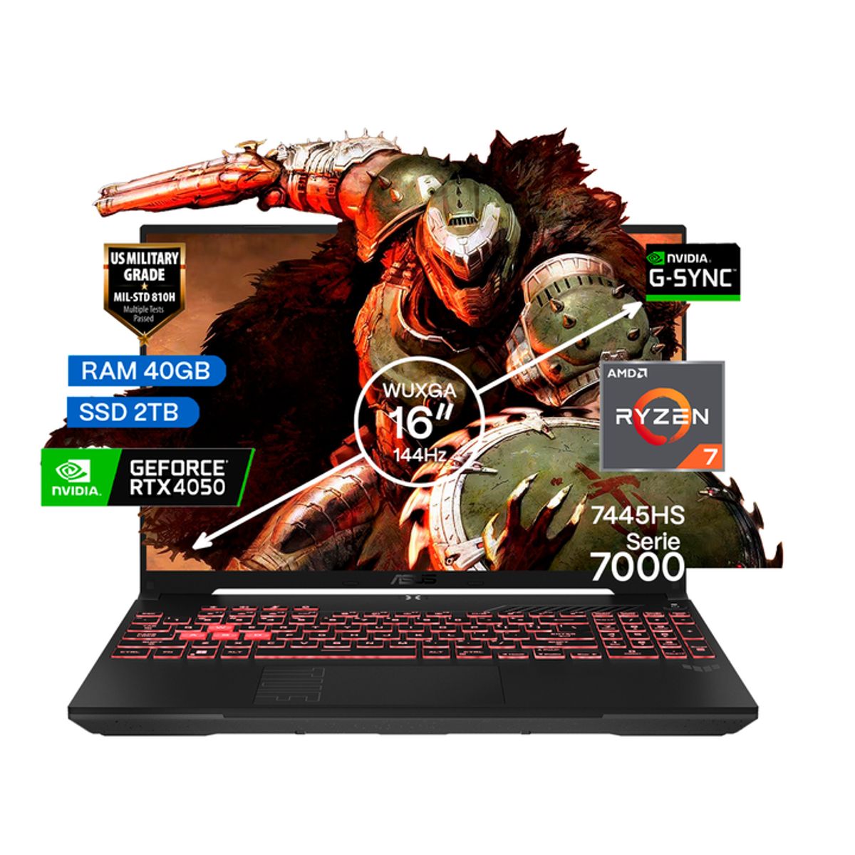 ASUS - Portátil Gamer Asus TUF A16 AMD Ryzen 7 RAM 40GB SSD 2TB RTX 4050 6GB  FHD 144 Hz