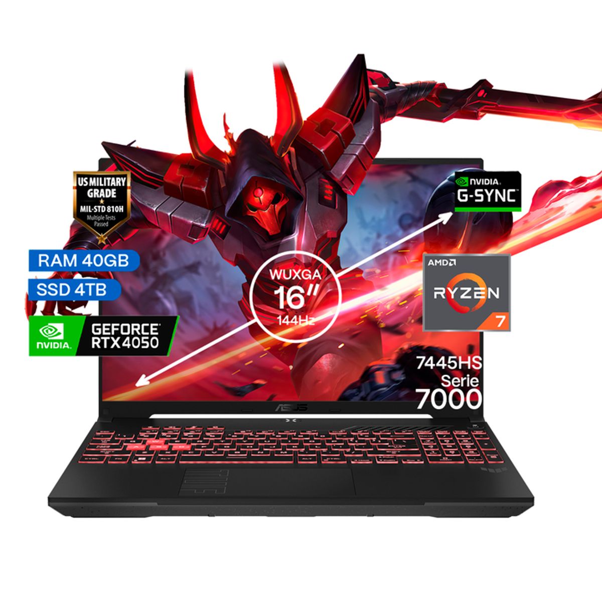 ASUS - Portátil Gamer Asus TUF A16 AMD Ryzen 7 RAM 40GB SSD 4TB RTX 4050 6GB  FHD 144 Hz