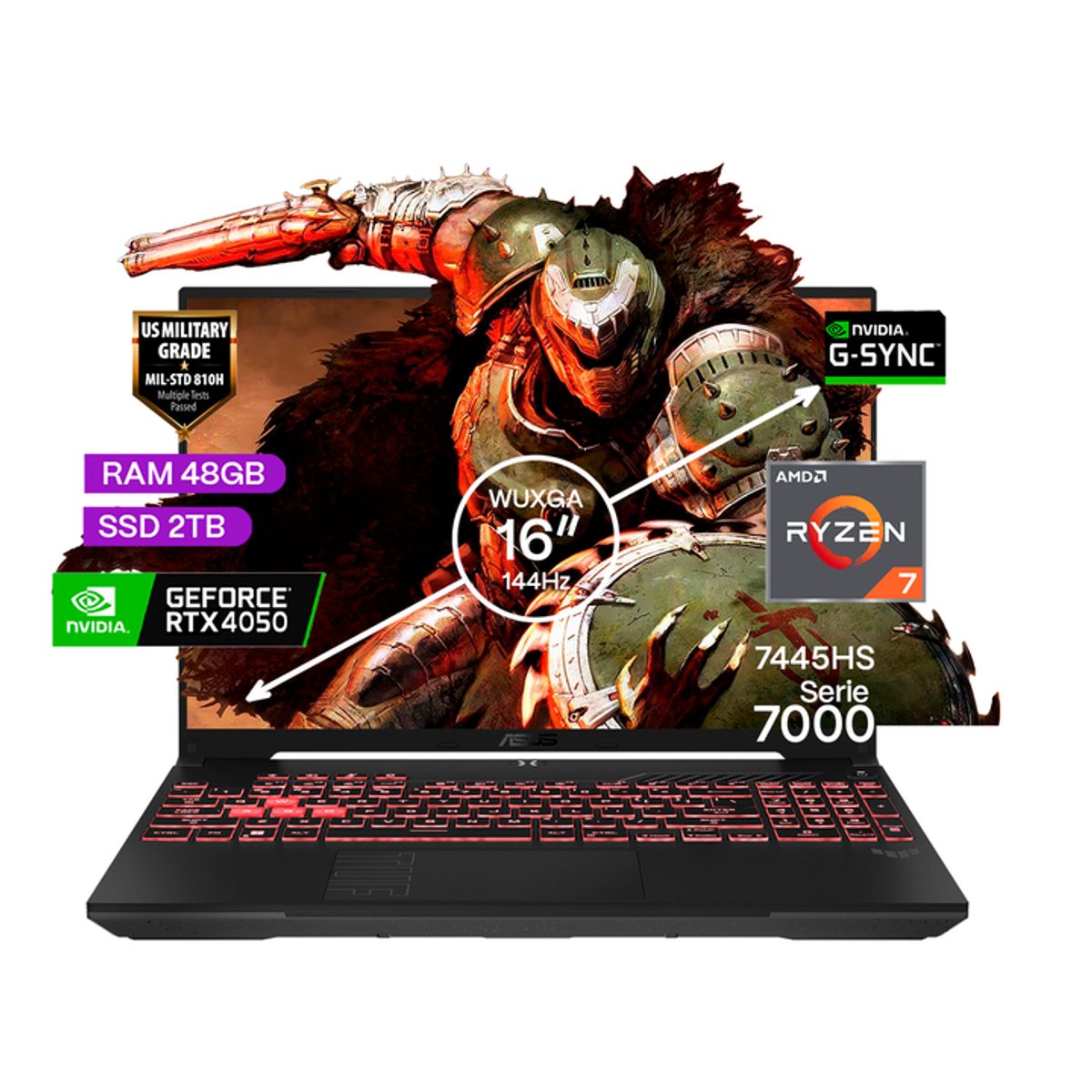 ASUS - Portátil Gamer Asus TUF A16 AMD Ryzen 7 RAM 48GB SSD 2TB RTX 4050 6GB  FHD 144 Hz