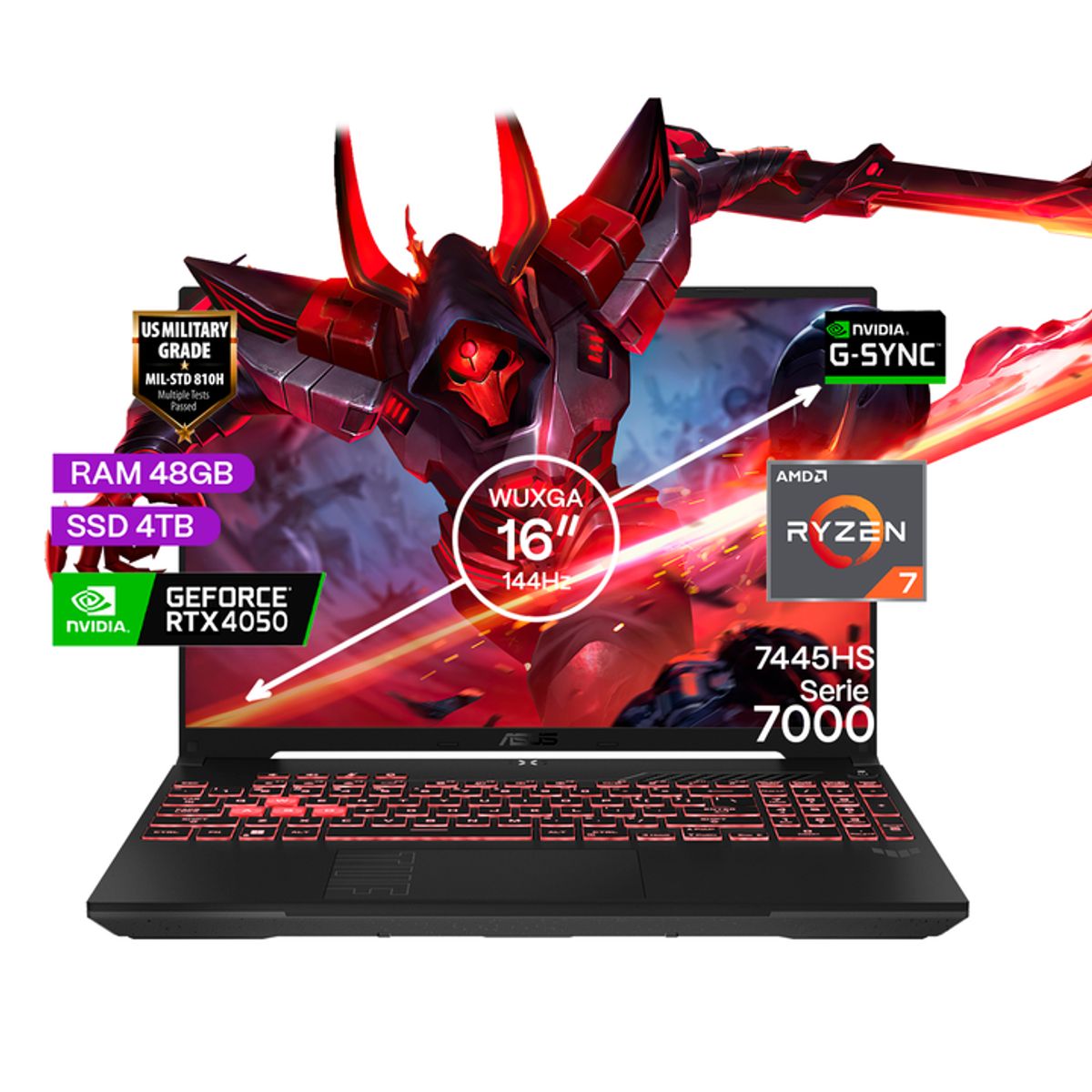 ASUS - Portátil Gamer Asus TUF A16 AMD Ryzen 7 RAM 48GB SSD 4TB RTX 4050 6GB  FHD 144 Hz
