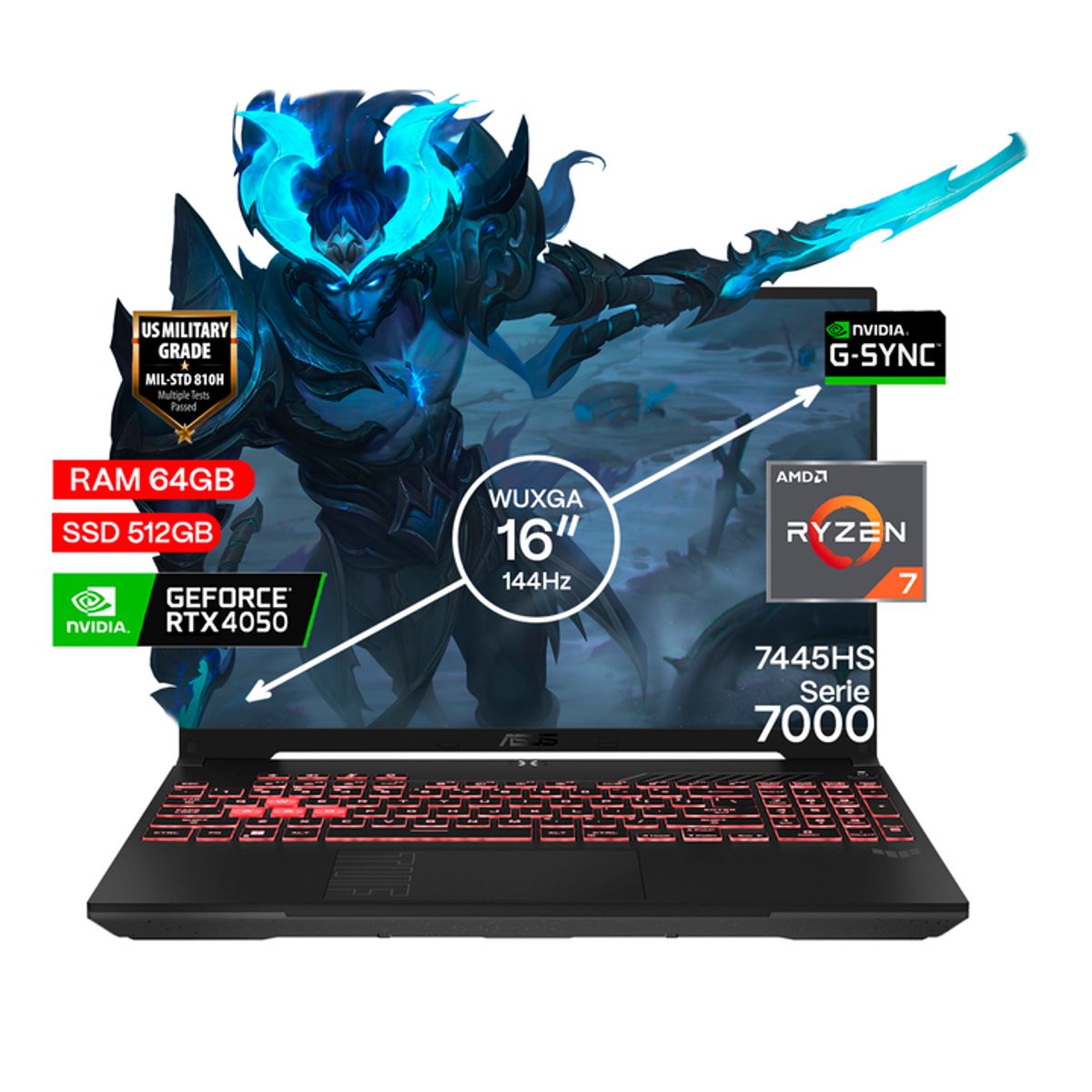 ASUS - Portátil Gamer Asus TUF A16 AMD Ryzen 7 RAM 64GB SSD 512GB RTX 4050 6GB  FHD 144 Hz