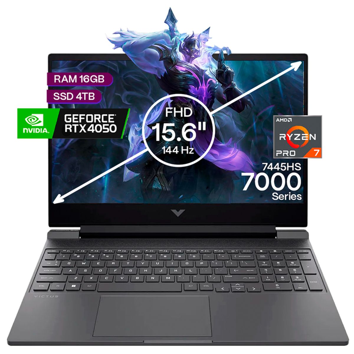 HP - Portátil Gamer Hp Victus AMD Ryzen 7 16GB/4TB RTX 4050 6GB