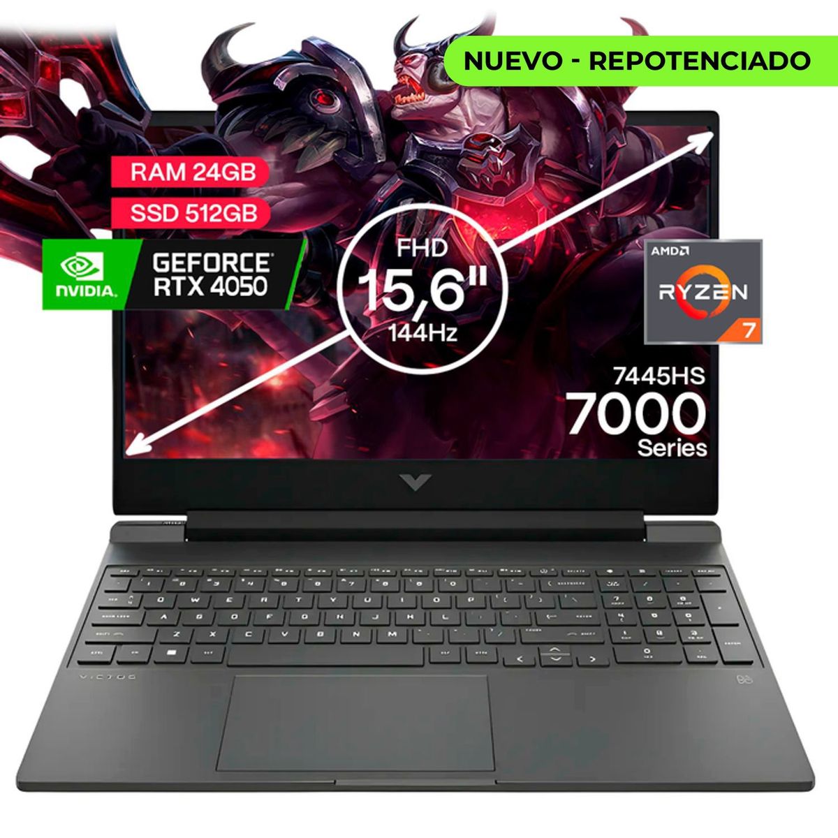 HP - Portátil Gamer Hp Victus AMD Ryzen 7 24GB/512GB RTX 4050 6GB