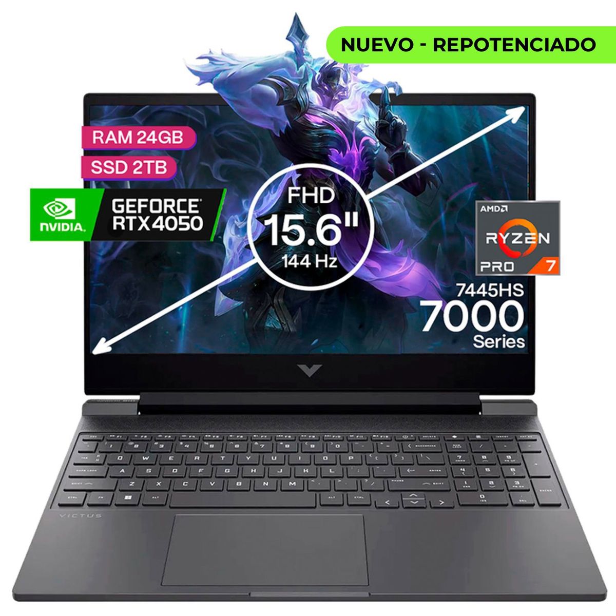 HP - Portátil Gamer Hp Victus AMD Ryzen 7 24GB/2TB RTX 4050 6GB
