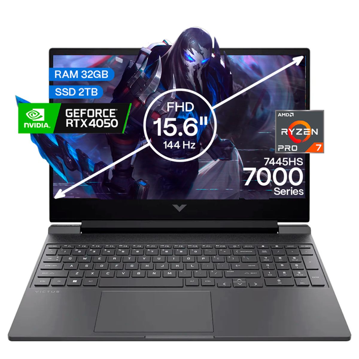 HP - Portátil Gamer Hp Victus AMD Ryzen 7 32GB/2TB RTX 4050 6GB