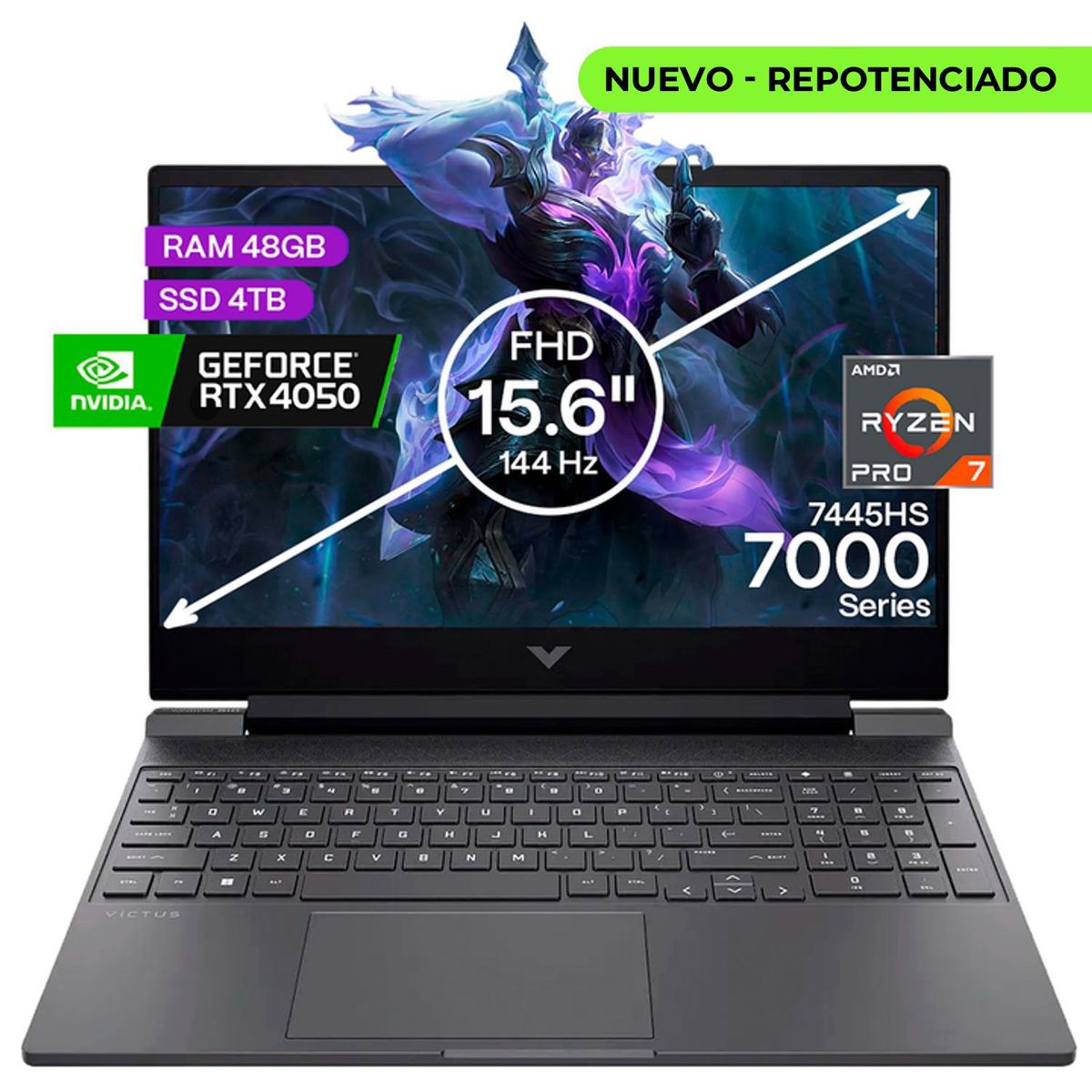 HP - Portátil Gamer Hp Victus AMD Ryzen 7 48GB/4TB RTX 4050 6GB