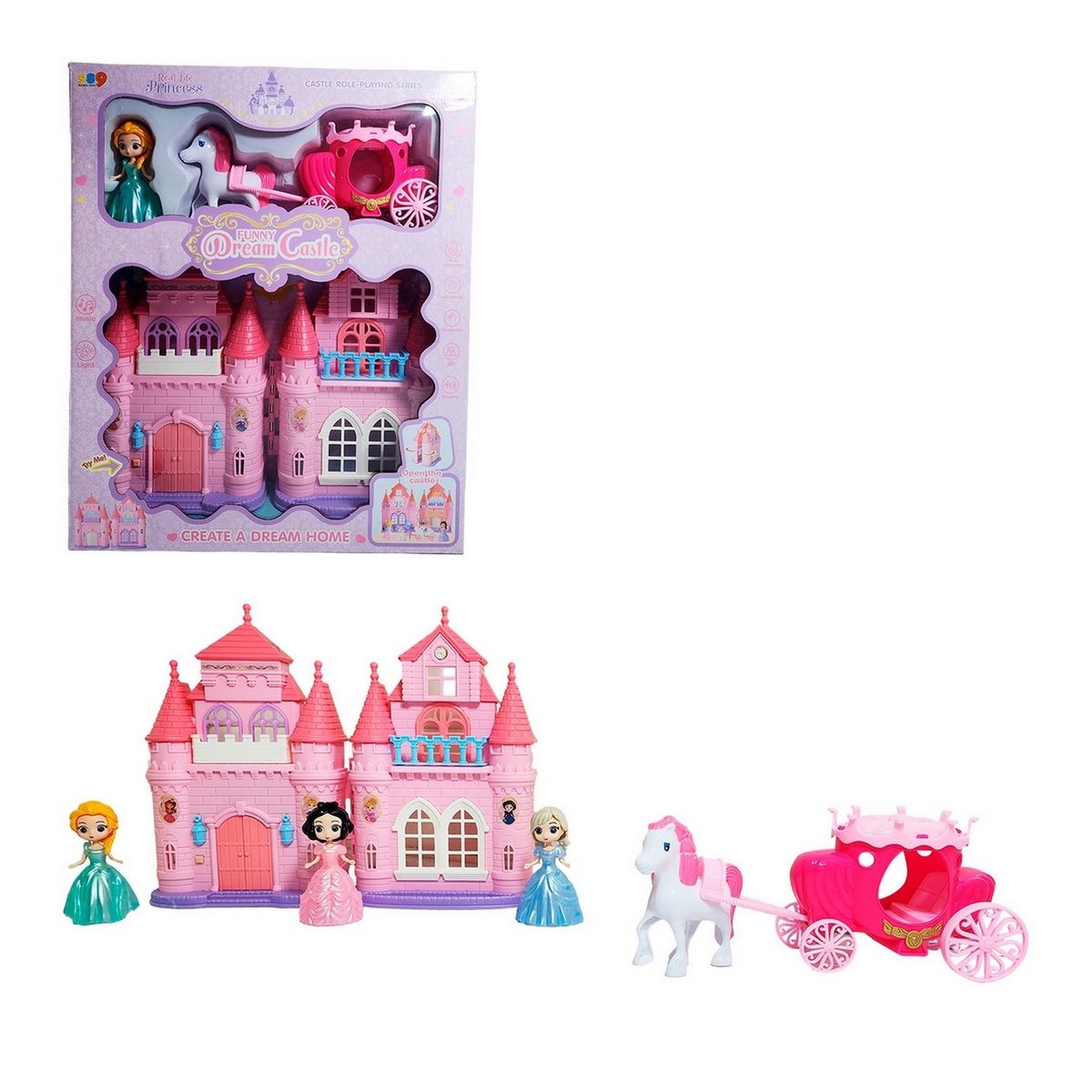 GENERICO - Castillo Casa Muñecas Princesas + Carruajue Juguete Niñas