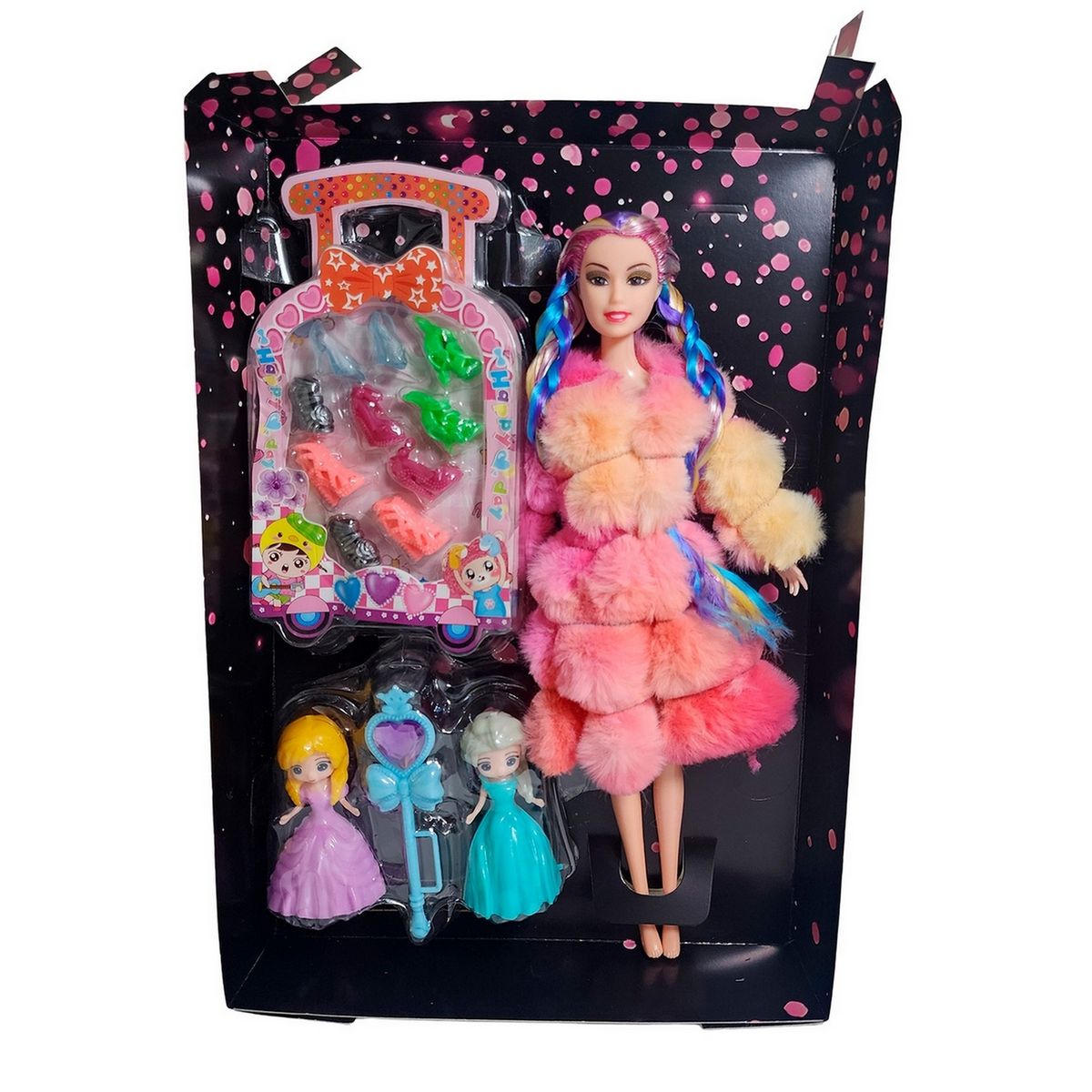 GENERICO - Muñeca Con Abrigo Peludo Mini Princesas + Set Zapatos