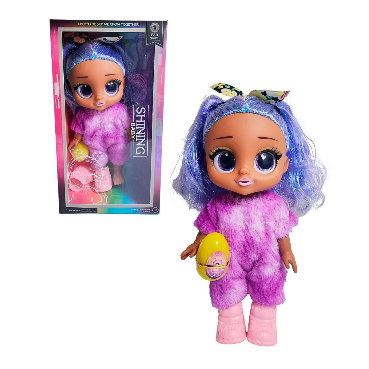 GENERICO - Muñeca Ojos Expresivos Vestido De Peluche + Huevo Sorpresa