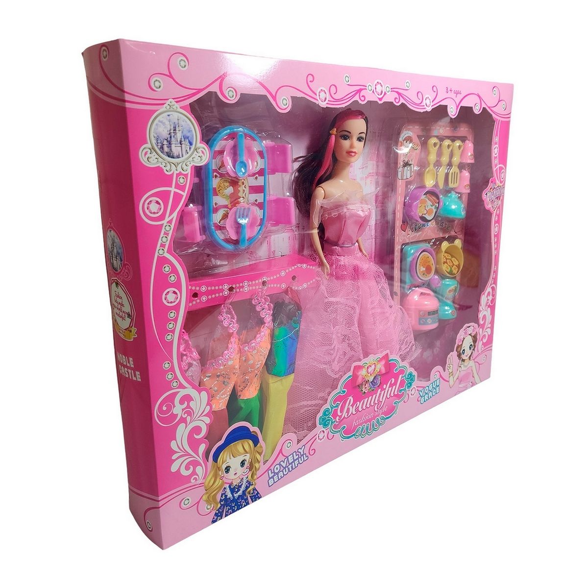 GENERICO - Muñeca Princesa Con Vestidos + Accesorios De Cocina Juguete