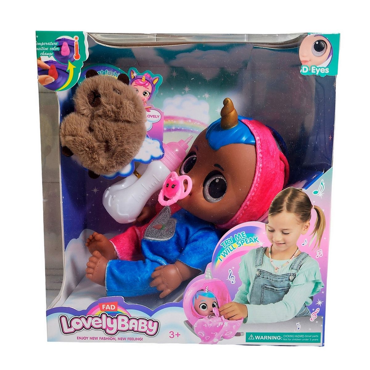 GENERICO - Muñeca Ojos Expresivos Con Tetero + Peluche Capibara Juguete